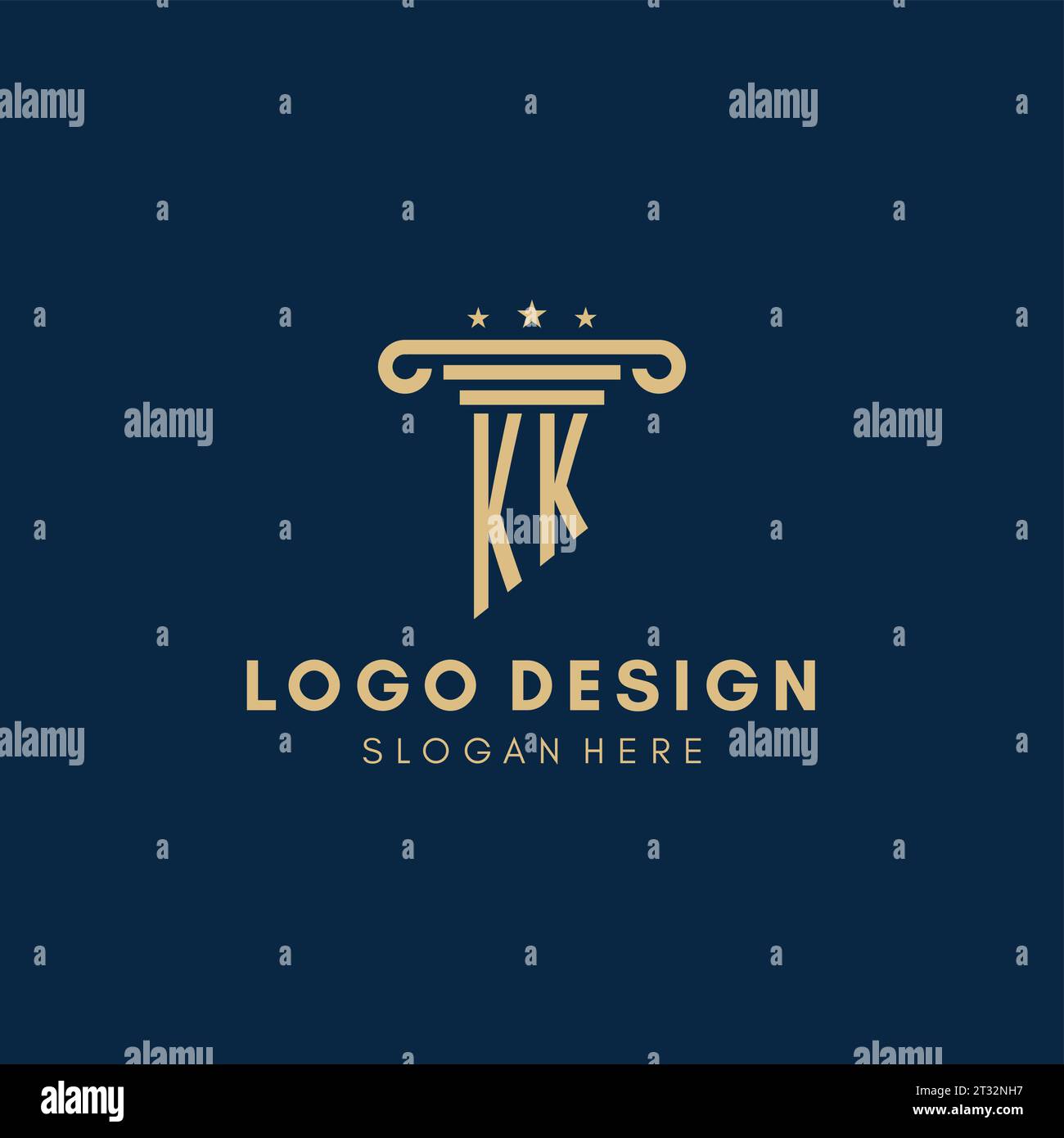 KK monogram initial logo with pillar and stars, legal firm design ...