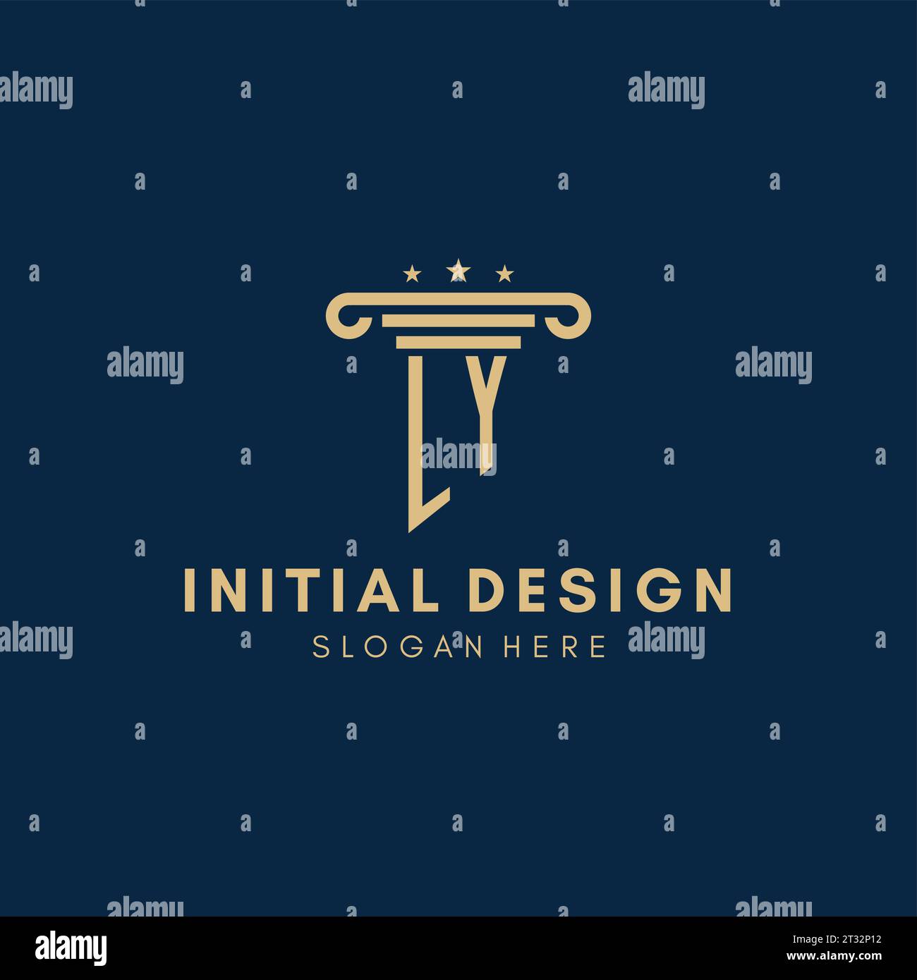 LY monogram initial logo with pillar and stars, legal firm design ...