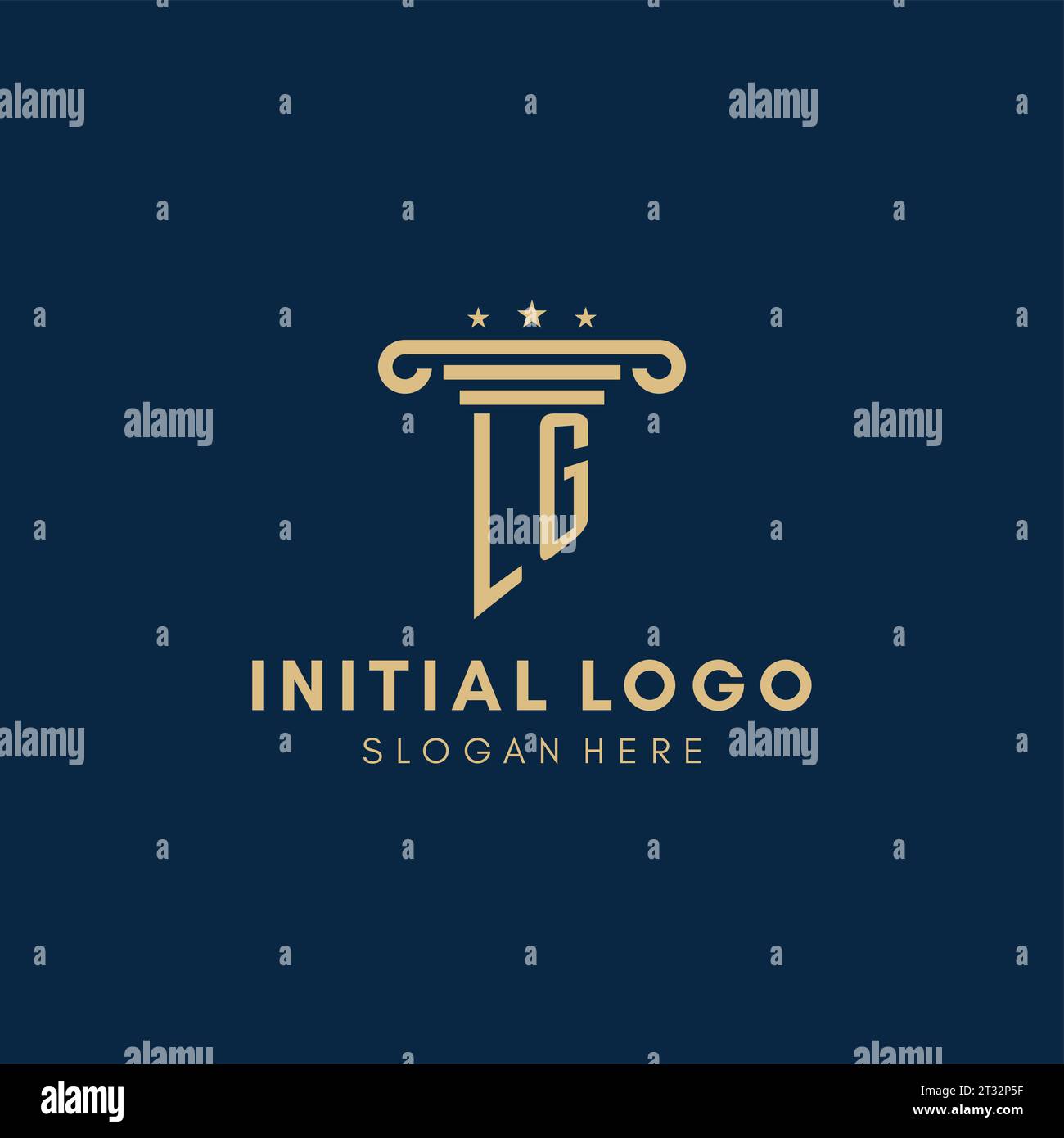 LG monogram initial logo with pillar and stars, legal firm design ...