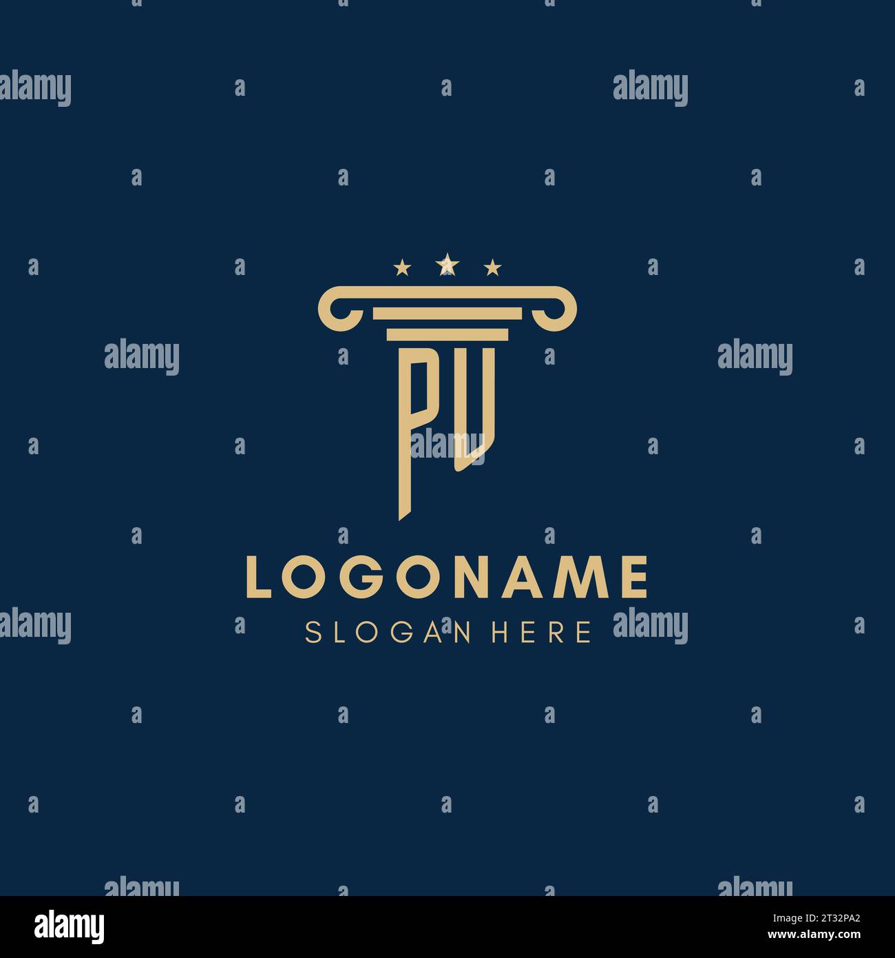 PU monogram initial logo with pillar and stars, legal firm design ...