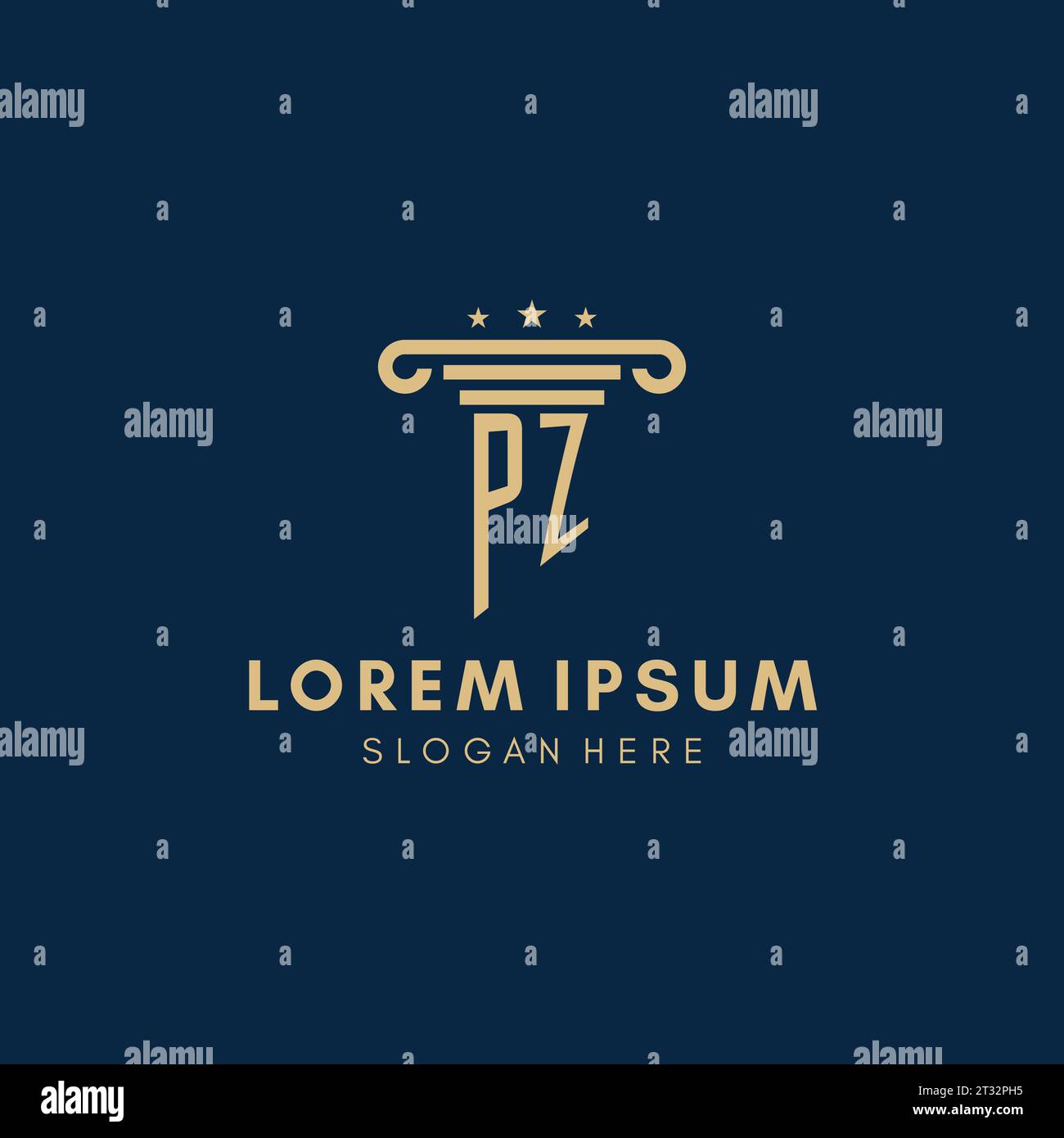 PZ monogram initial logo with pillar and stars, legal firm design ...