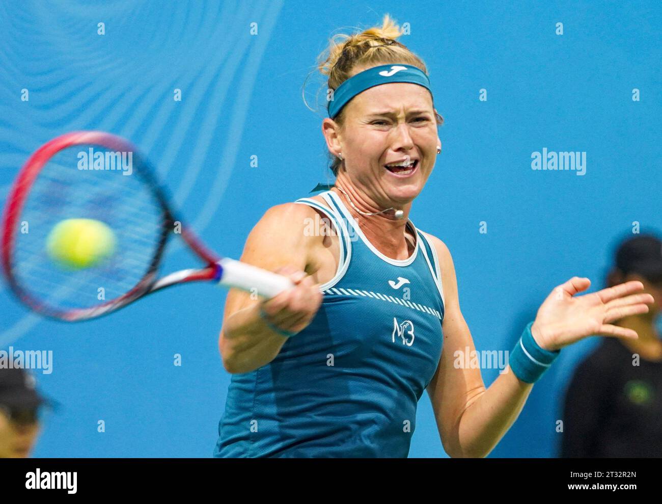 NANCHANG, CHINA - OCTOBER 22, 2023 - Marie Bouzkova plays during the women's singles final at the 2023 Jiangxi Open tennis tournament in Nanchang, Eas Stock Photo