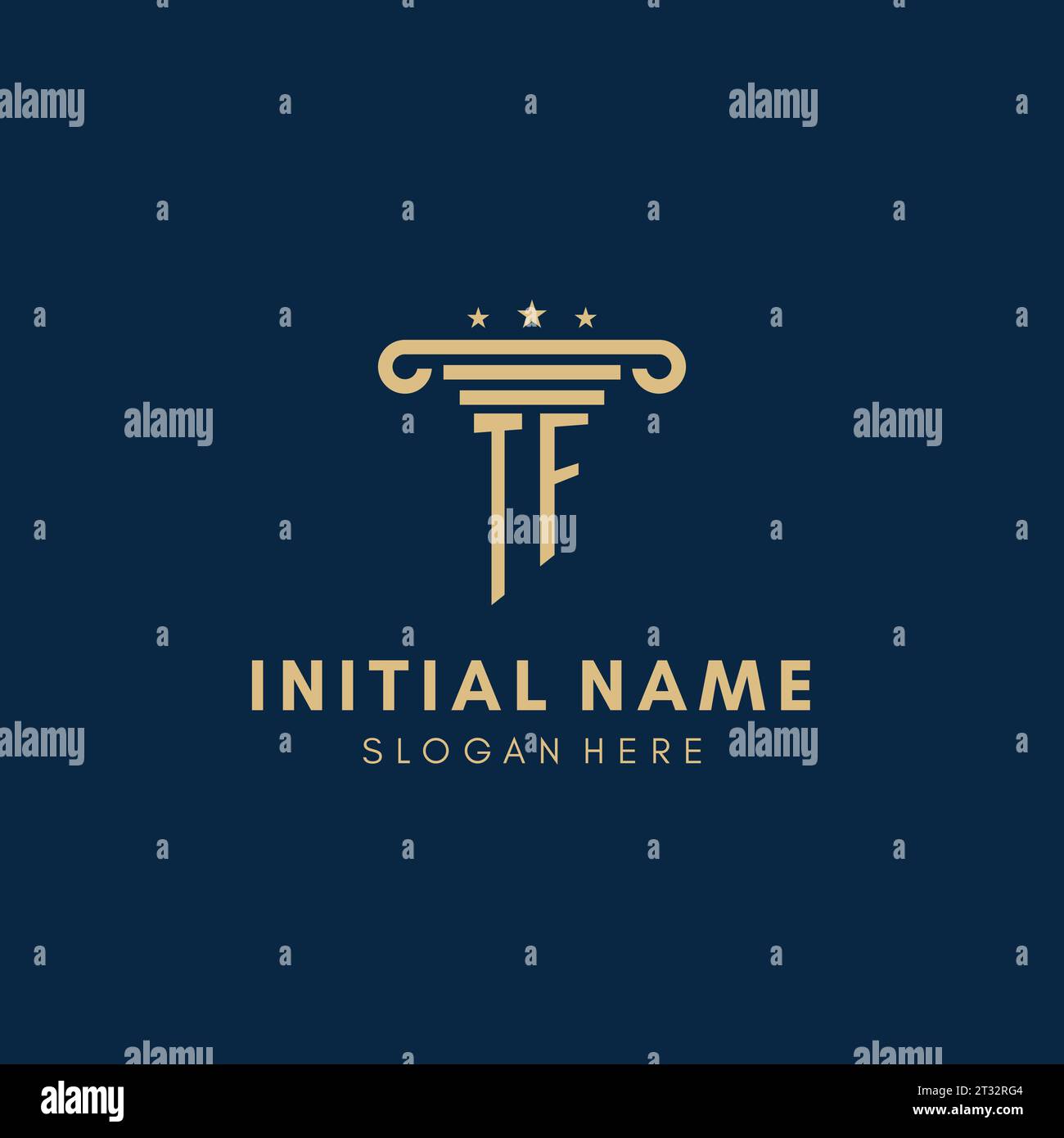 TF monogram initial logo with pillar and stars, legal firm design ...
