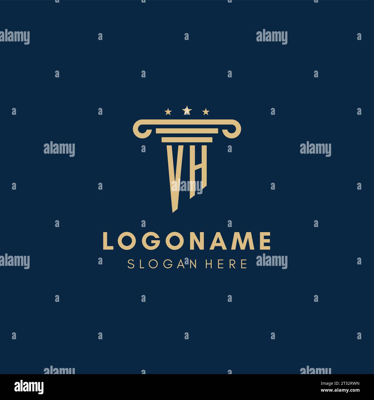 VH monogram initial logo with pillar and stars, legal firm design ...