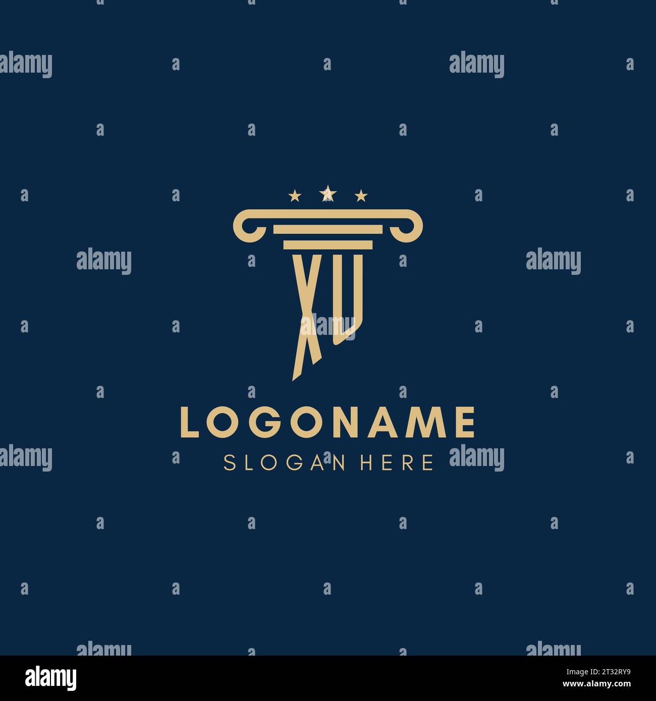 XU monogram initial logo with pillar and stars, legal firm design ...