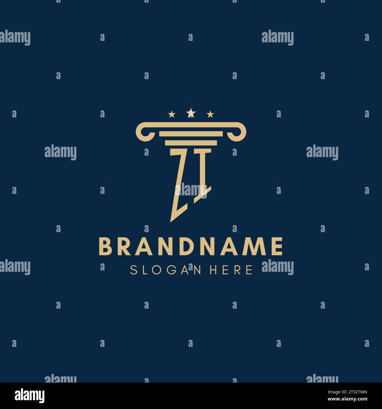 ZI monogram initial logo with pillar and stars, legal firm design ...