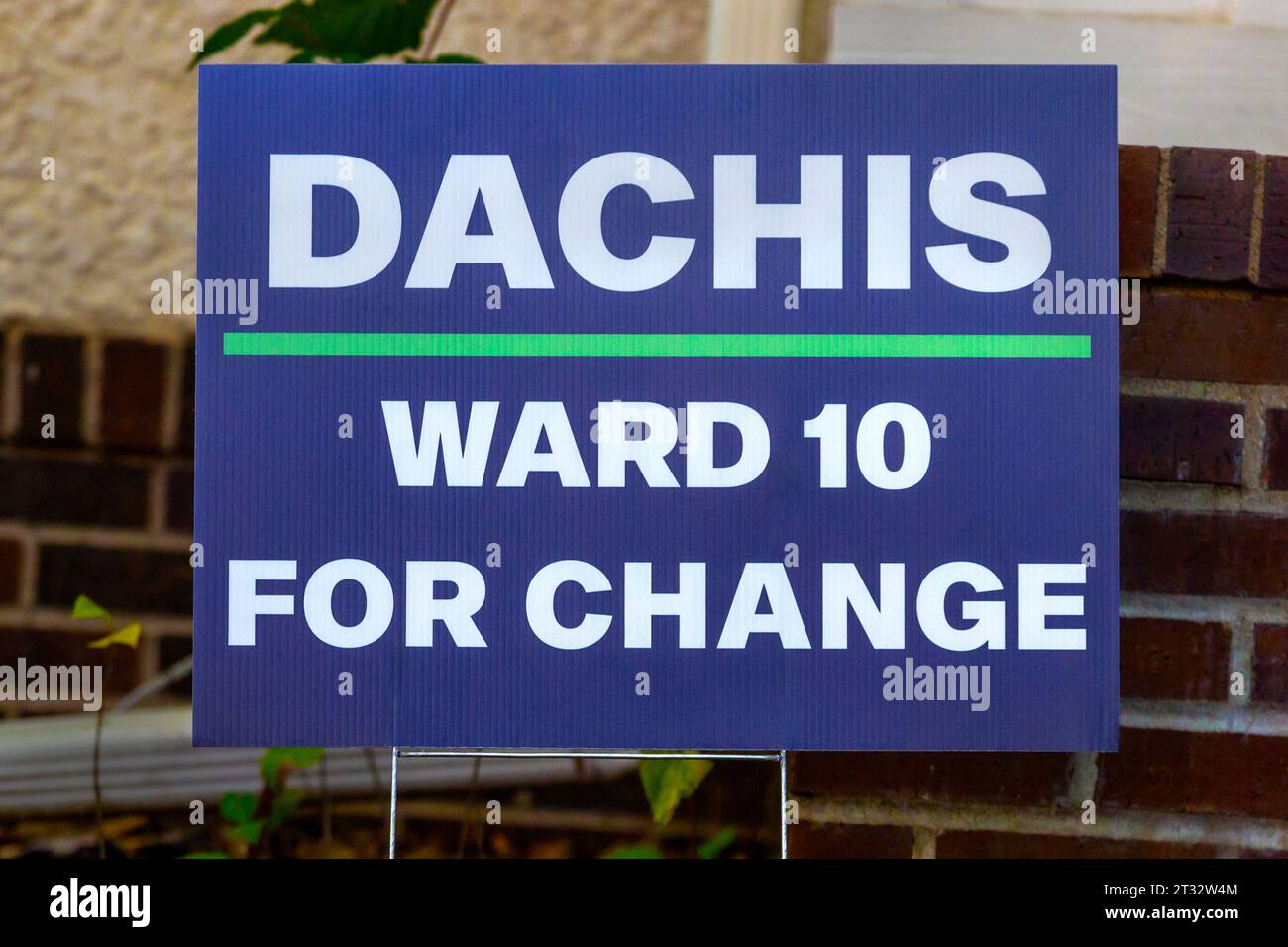 Political campaign yard sign for Bruce Dachis running for Minneapolis city council in Ward 10. Stock Photo