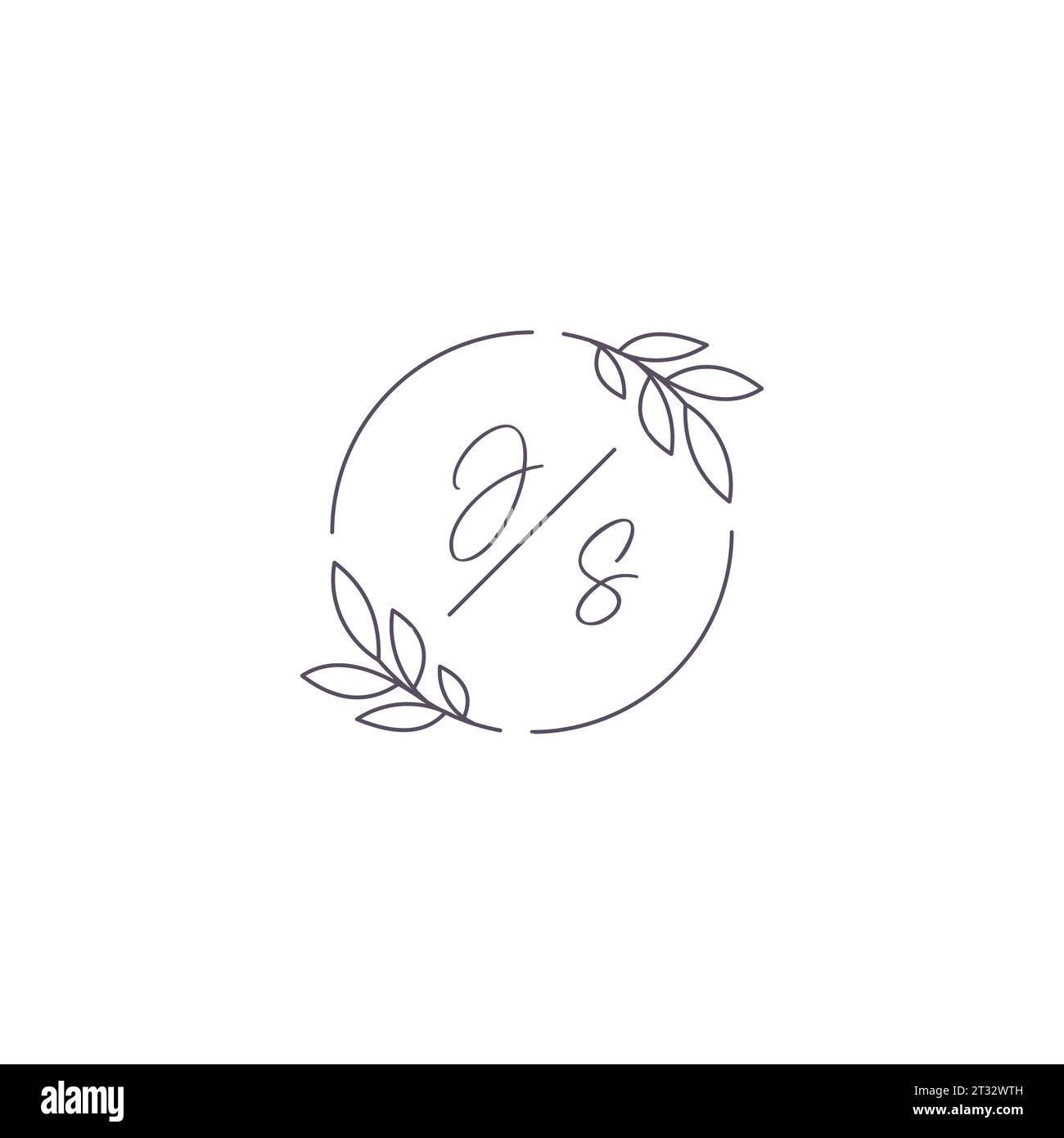 Initials JS monogram wedding logo with simple leaf outline and circle style vector graphic Stock Vector