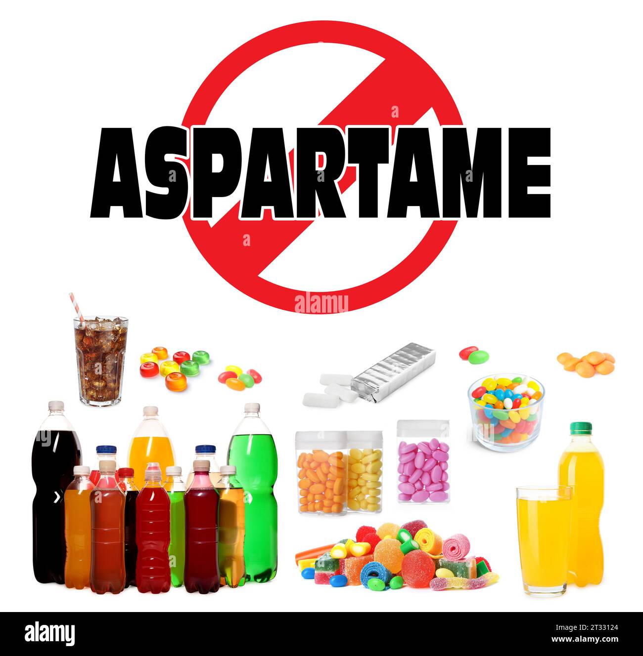 Prohibition sign with word Aspartame symbolizing harm of this