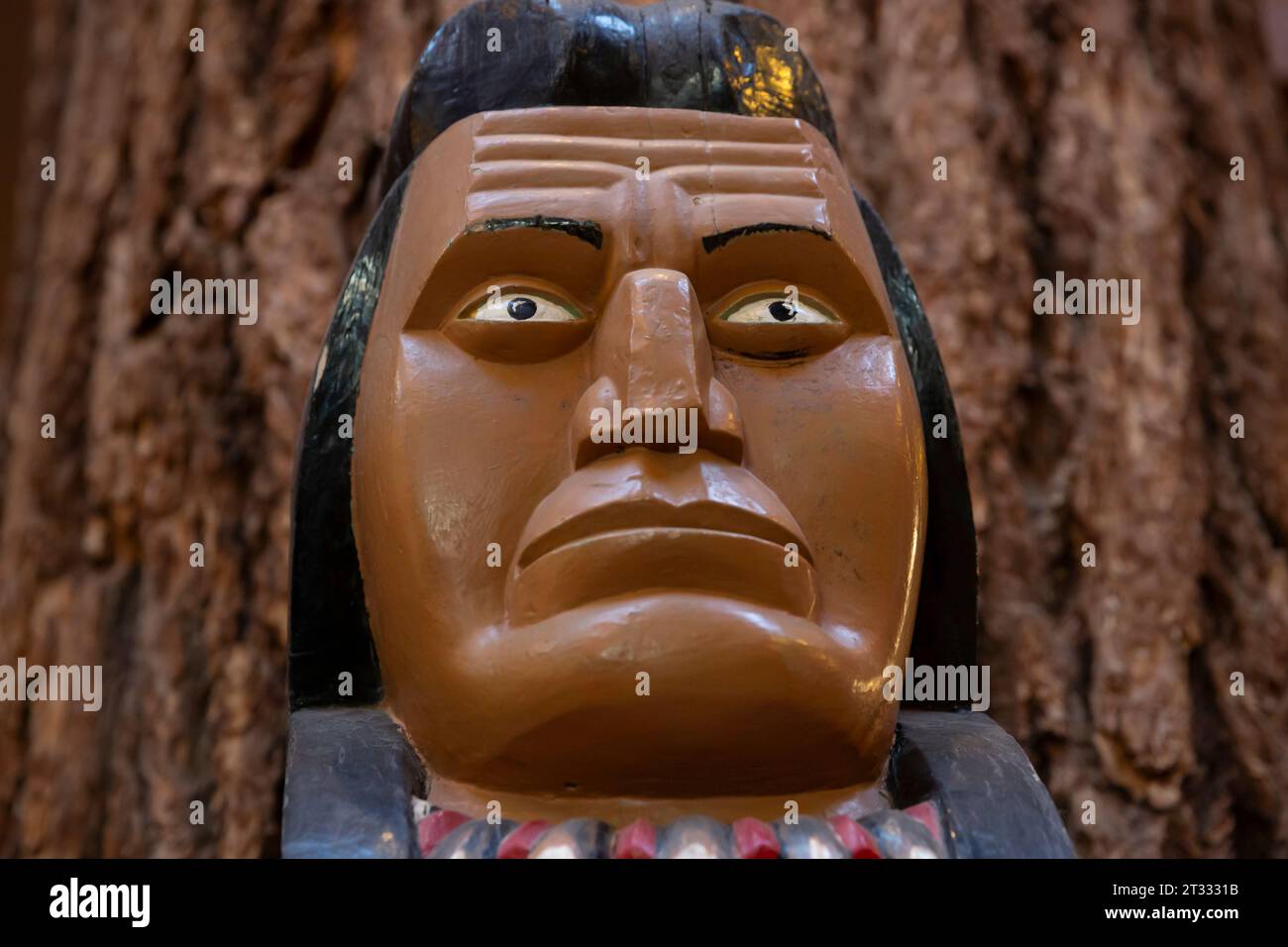 Detail of a traditional cigar store Indian at Glacier Park Lodge in East Glacier Park, Montana. Stock Photo