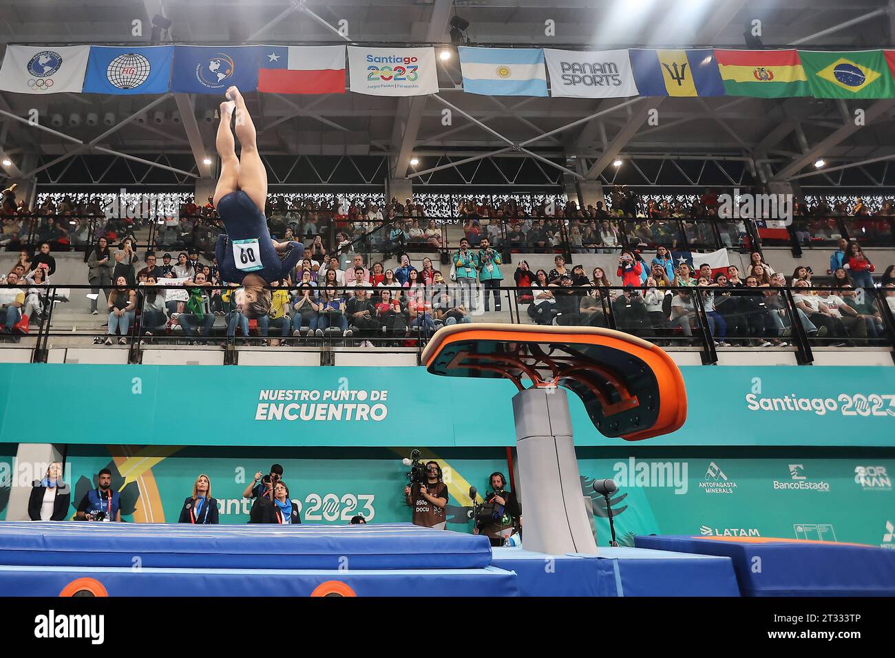 Santiago, Chile. 22nd Oct, 2023. Flavia Saraiva of Brazil, competes in Team Standings during the Artistic Gymnastics of the Santiago 2023 Pan American Games, at National Stadium Sports Park, in Santiago on October 22. Photo: Heuler Andrey/DiaEsportivo/Alamy Live News Credit: DiaEsportivo/Alamy Live News Stock Photo