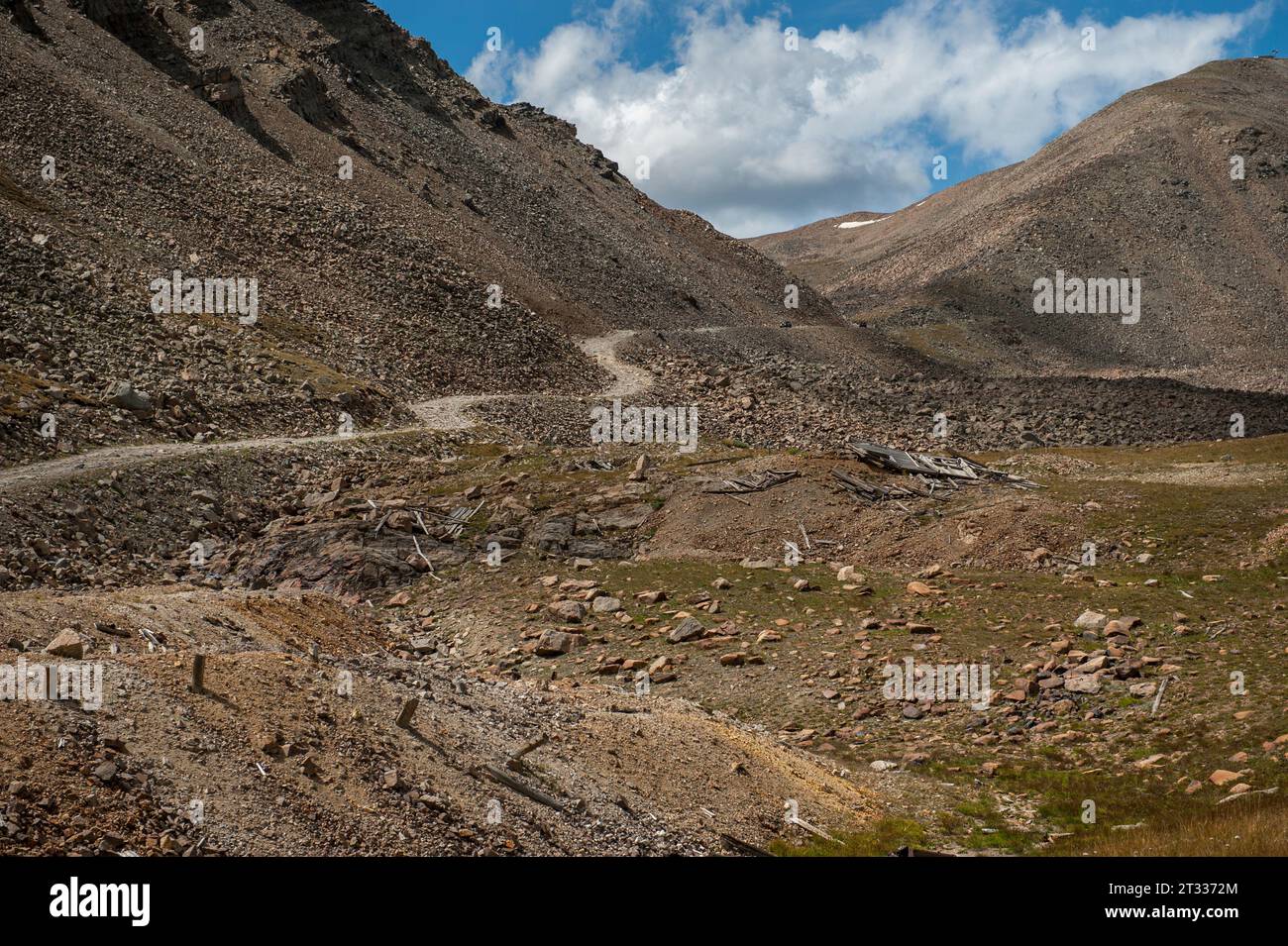 Two Jeeps® on the road to Mosquito Pass, as seen from the site of the London Mine. Stock Photo