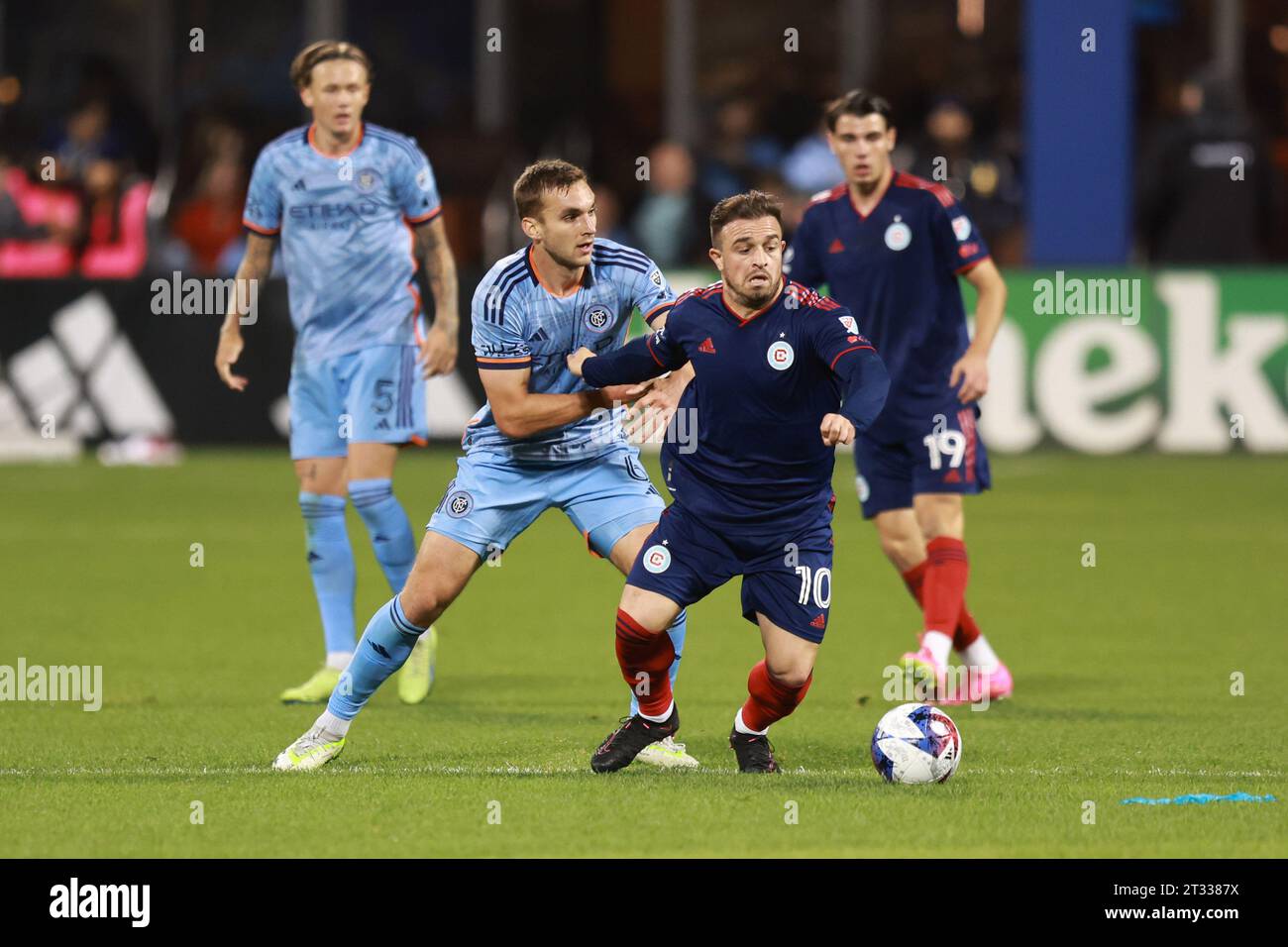 Chicago Fire FC  midfielder Xherdan Shaqiri (10) during action of the Major League Soccer match against the New York City FC at Citi Field in Corona, New York, Saturday, Oct. 21, 2023. (Photo: Gordon Donovan) Stock Photo