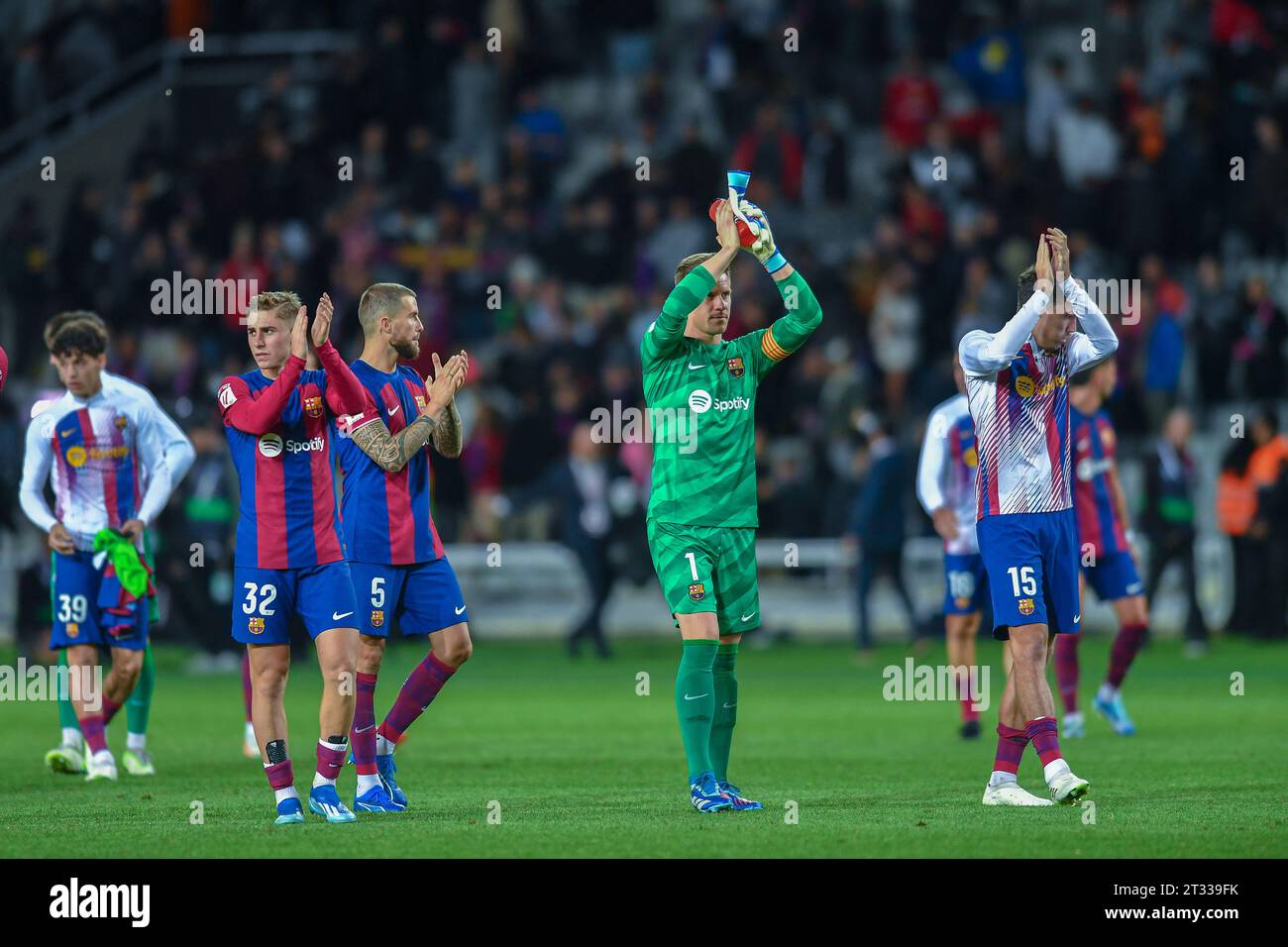 Barcelona, Esp. 22nd Oct, 2023. FC BARCELONA vs ATHELETIC CLUB OF BILBAO October 22, 2023 Goalkeeper of FC Barcelona Ter Stegen (1) at the end of the match between FC Barcelona and Athletic Club of Bilbao corresponding to the tenth day of La Liga EA Sports at Olimpic Stadium Lluis Companys of Montjuïc in Barcelona, Spain. Credit: rosdemora/Alamy Live News Stock Photo