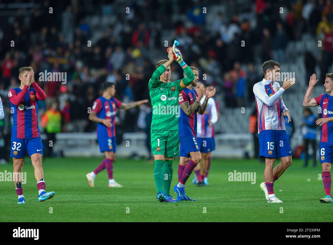 Barcelona, Esp. 22nd Oct, 2023. FC BARCELONA vs ATHELETIC CLUB OF BILBAO October 22, 2023 Goalkeeper of FC Barcelona Ter Stegen (1) at the end of the match between FC Barcelona and Athletic Club of Bilbao corresponding to the tenth day of La Liga EA Sports at Olimpic Stadium Lluis Companys of Montjuïc in Barcelona, Spain. Credit: rosdemora/Alamy Live News Stock Photo