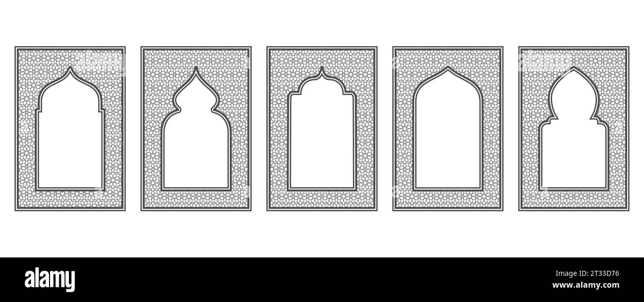Islamic frame with arch and ornament. Ramadan gate on geometric