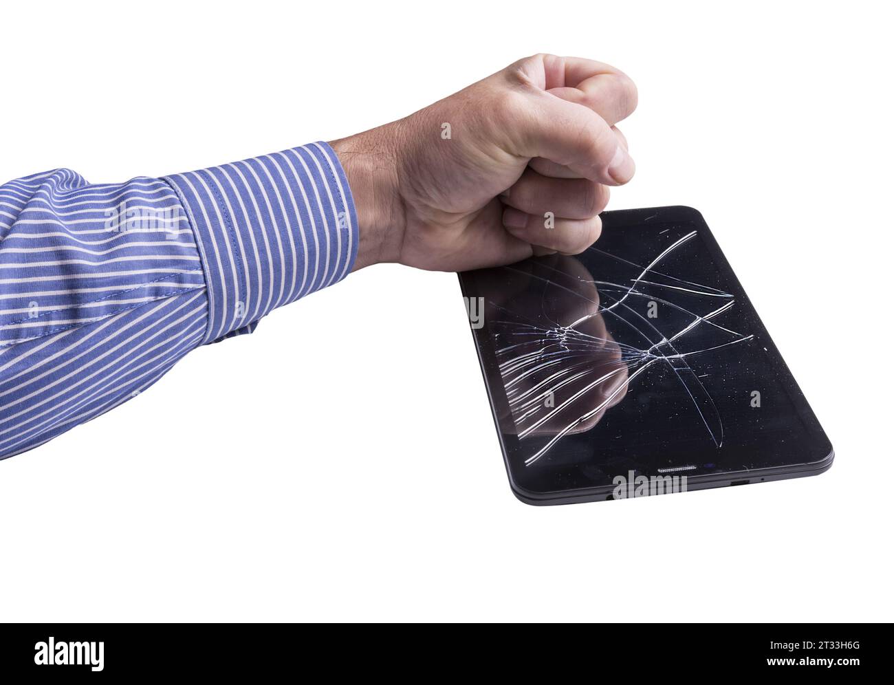 a broken tablet with a punch on a transparent background Stock Photo