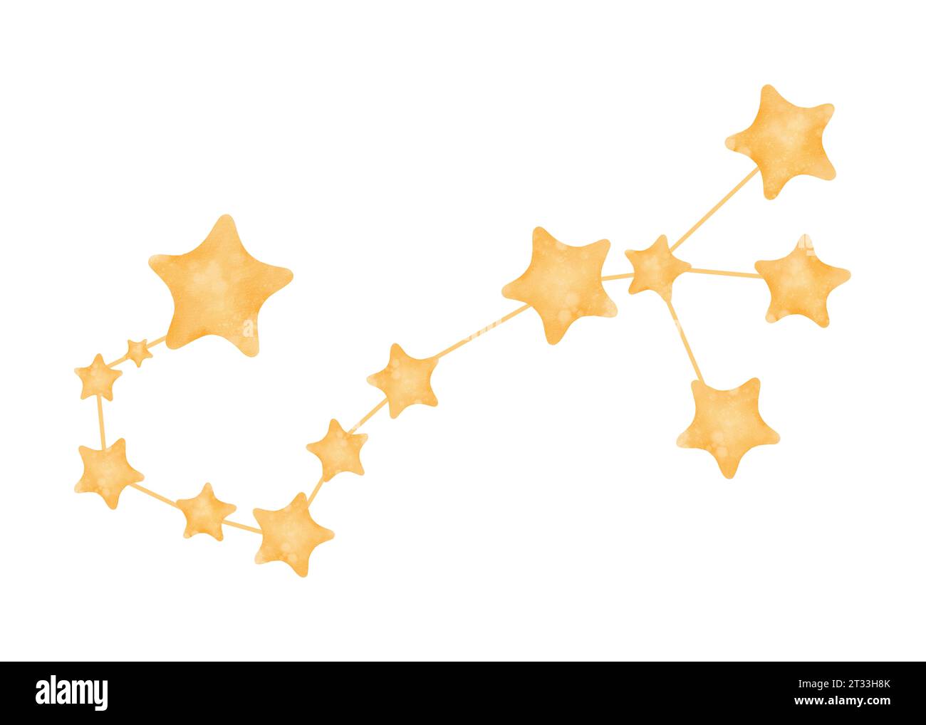 Watercolor Isolated Illustration of the Scorpio Constellation, a Zodiac Sign. Luminous Stars Formed into a Constellation Scheme for Astronomy. for Stock Photo