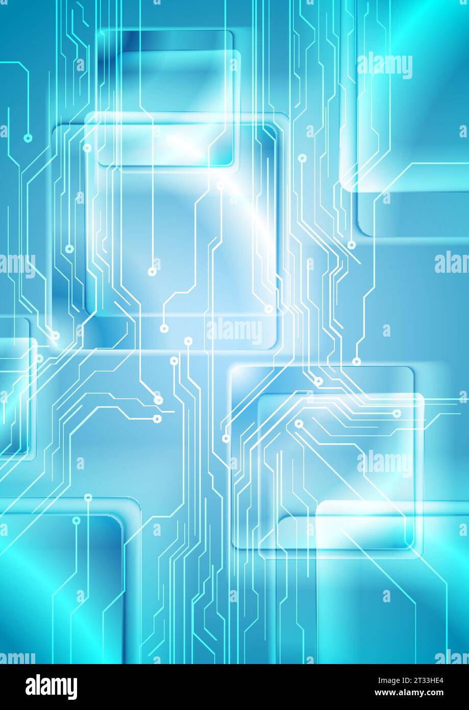 Bright blue abstract technology background with circuit board lines and ...