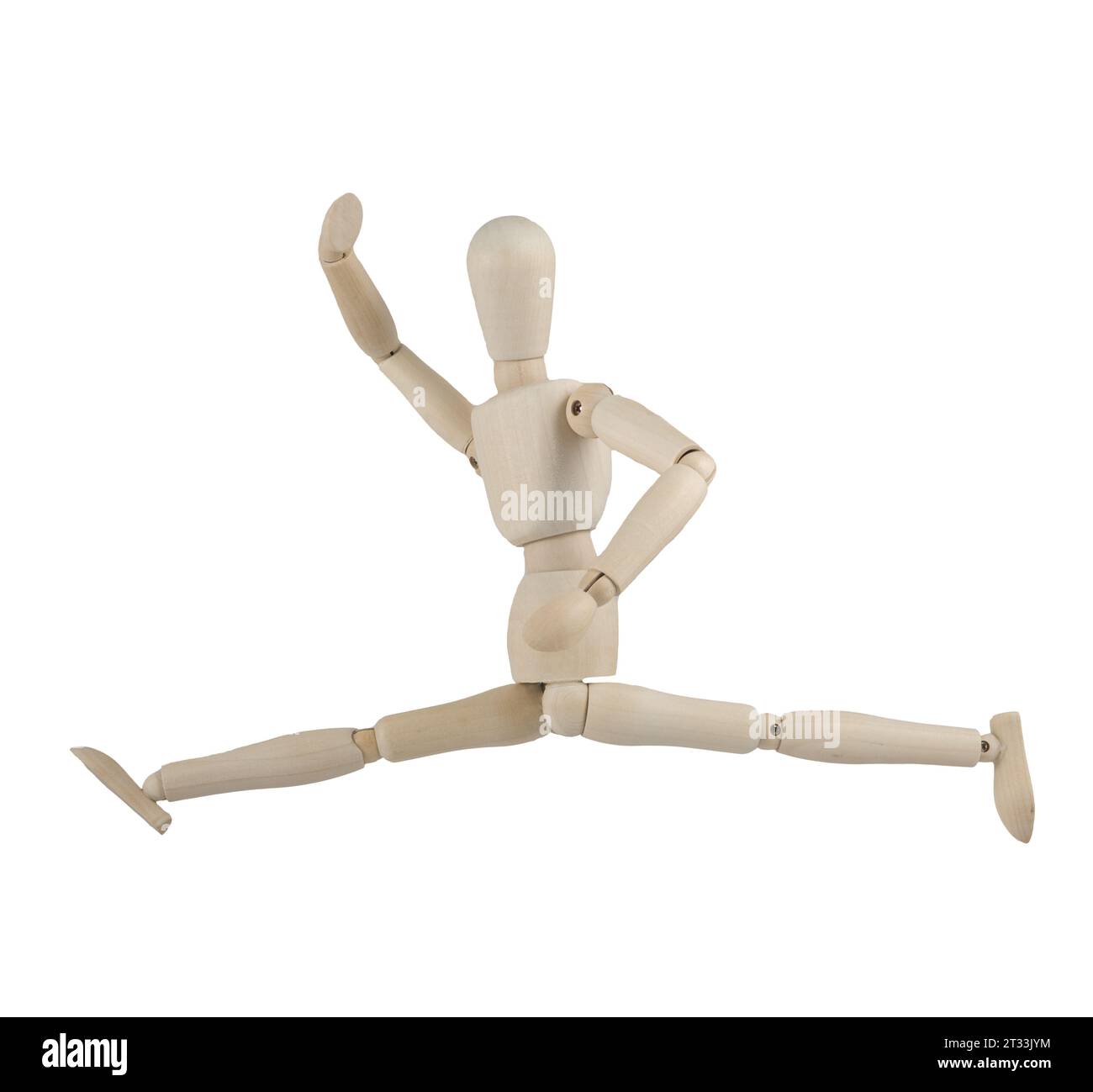 a wooden mannequin posing on a transparent background Stock Photo