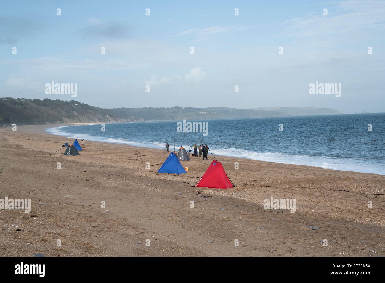 Sea fishing along the Devon coastline. Slapton sands, Devon, England
