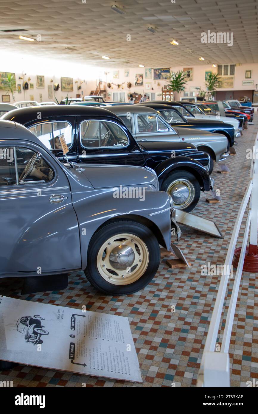 Talmont , France - 09 12 2023 : renault 4cv panhard dyna and renault dauphine fifties vintage retro car french popular vehicle in museum in talmont ve Stock Photo
