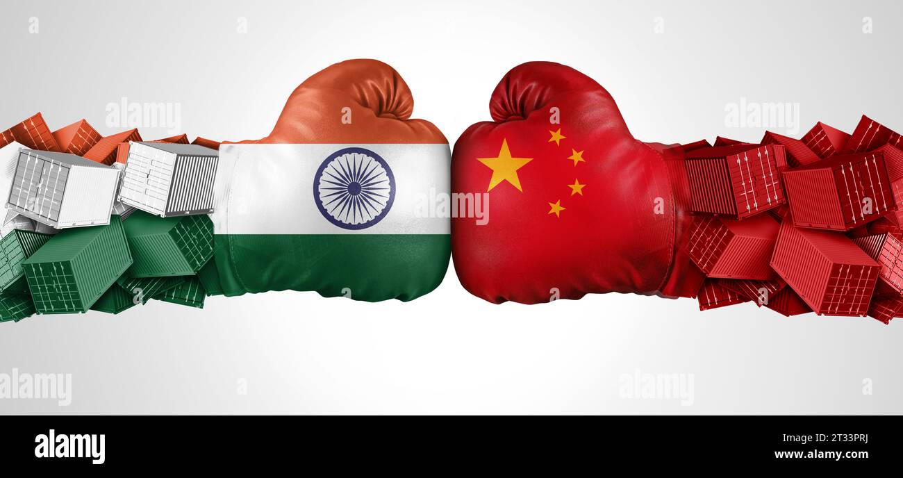 India China Rivalry and Economic Competition and political issues between New Dehli and Beijing as a market and trade concept for Asia And Asian Busin Stock Photo