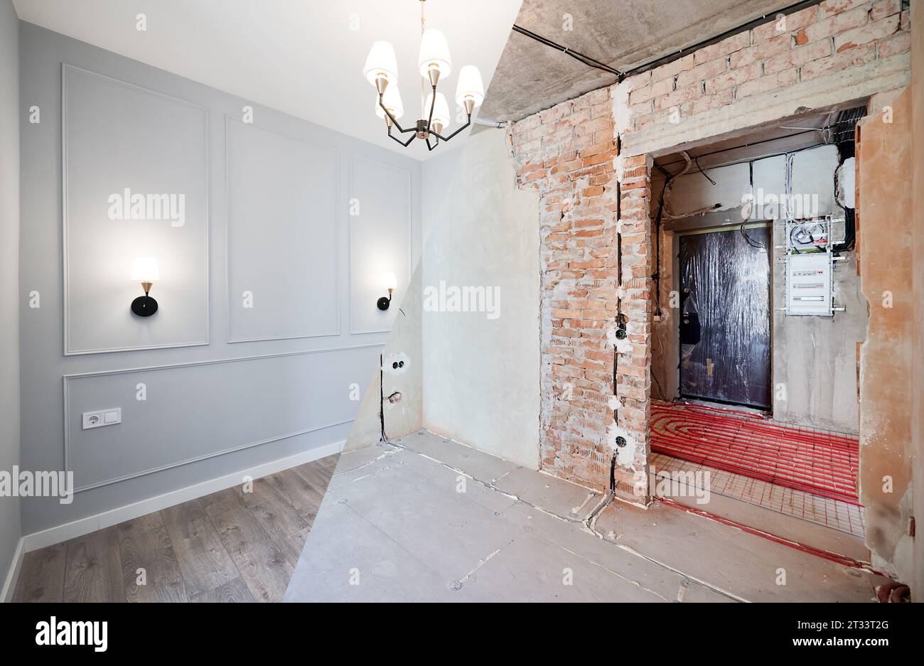 Photo inspiration: Top Tier High End Apartment Restoration Reference: Photo Collage Of Apartment Room Before And After Restoration Or