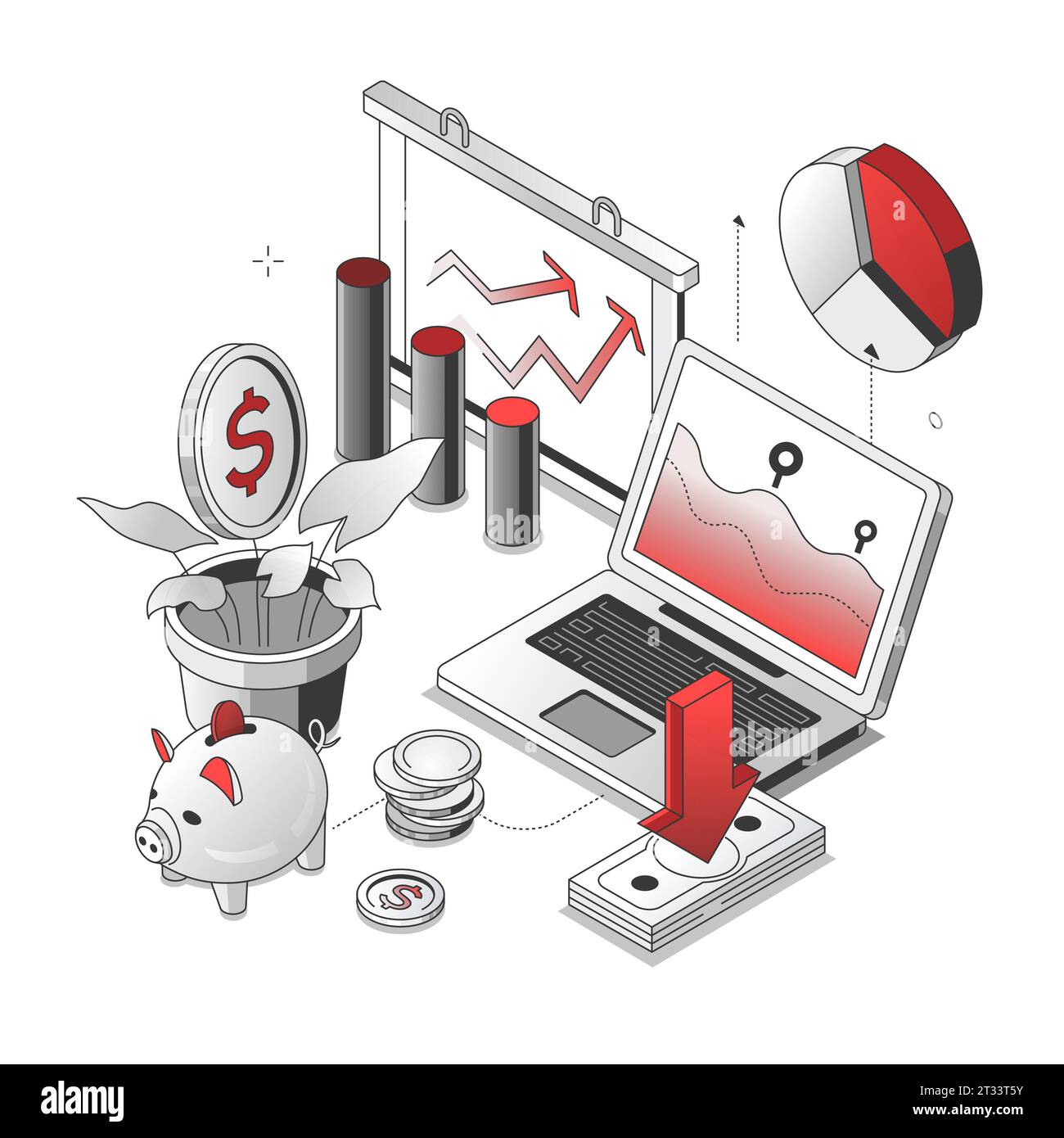 Business growth - isometric black and red line illustration Stock ...
