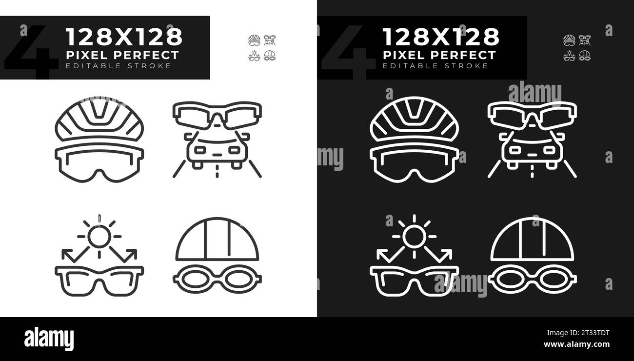 Customizable pixel perfect light and dark eye care icons set Stock Vector