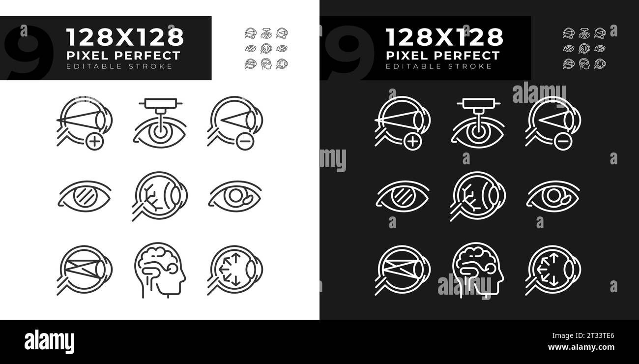 Pixel perfect light and dark eye care linear icons set Stock Vector ...
