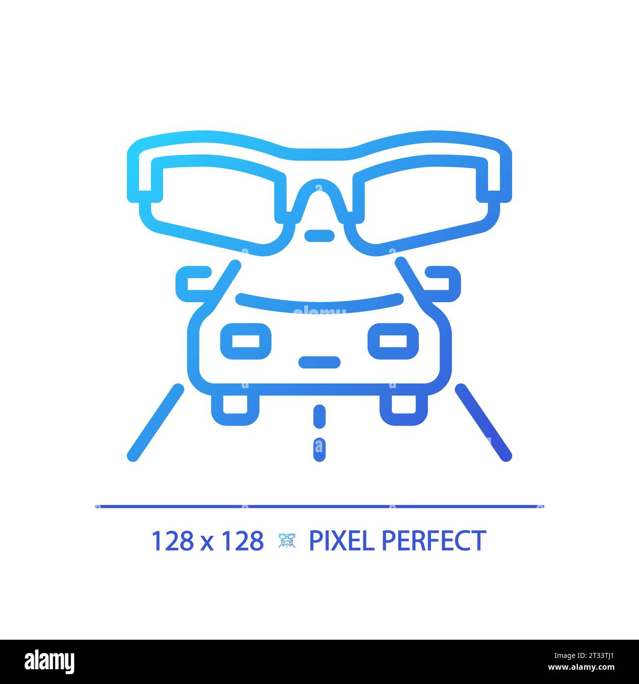 2D thin linear gradient car and eyeglasses icon Stock Vector
