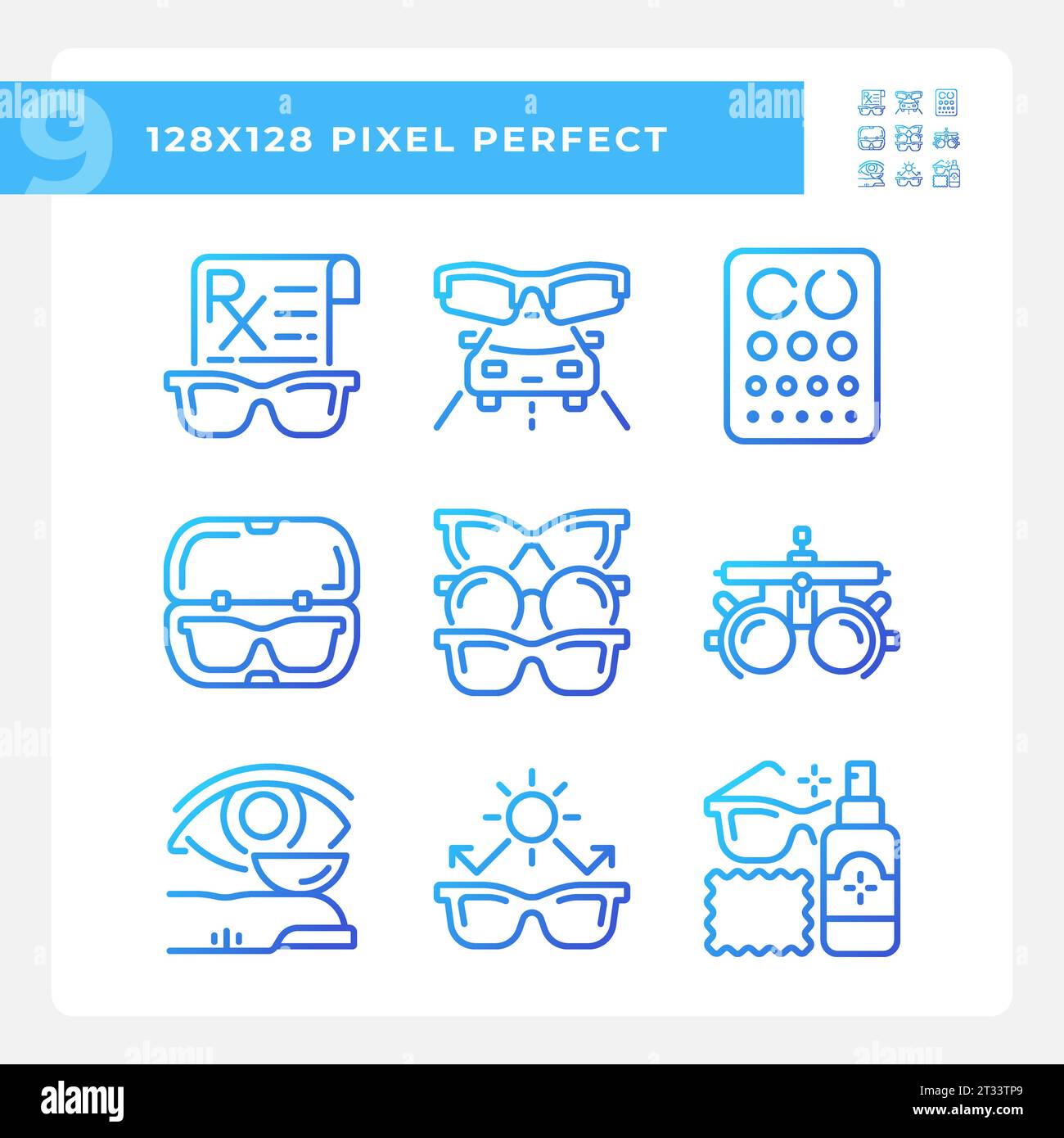 2D pixel perfect gradient eye care icons Stock Vector