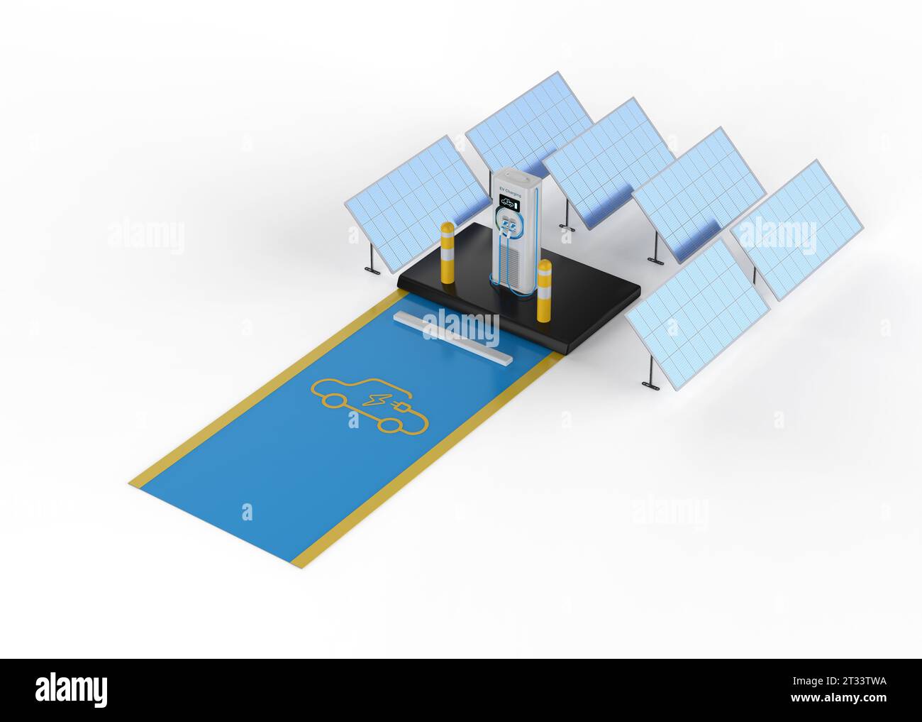 3d rendering EV charging station or electric vehicle recharging station with solar panels for