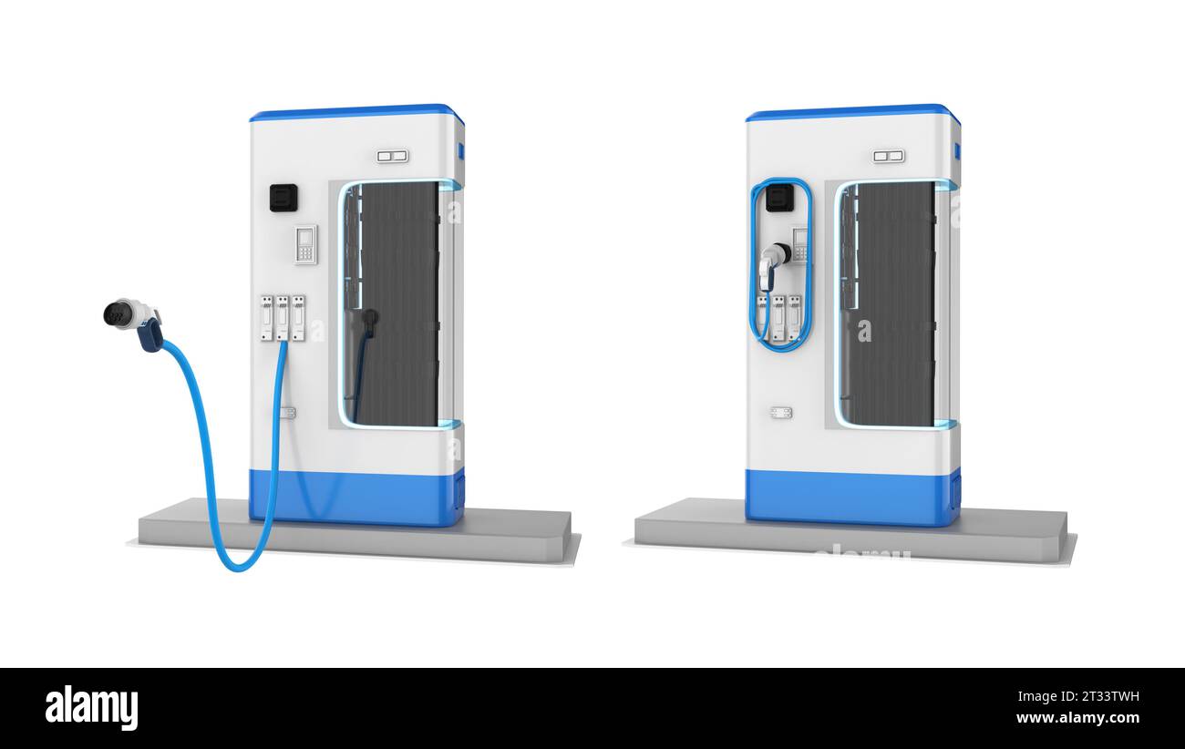 3d rendering group of EV charging stations or electric vehicle