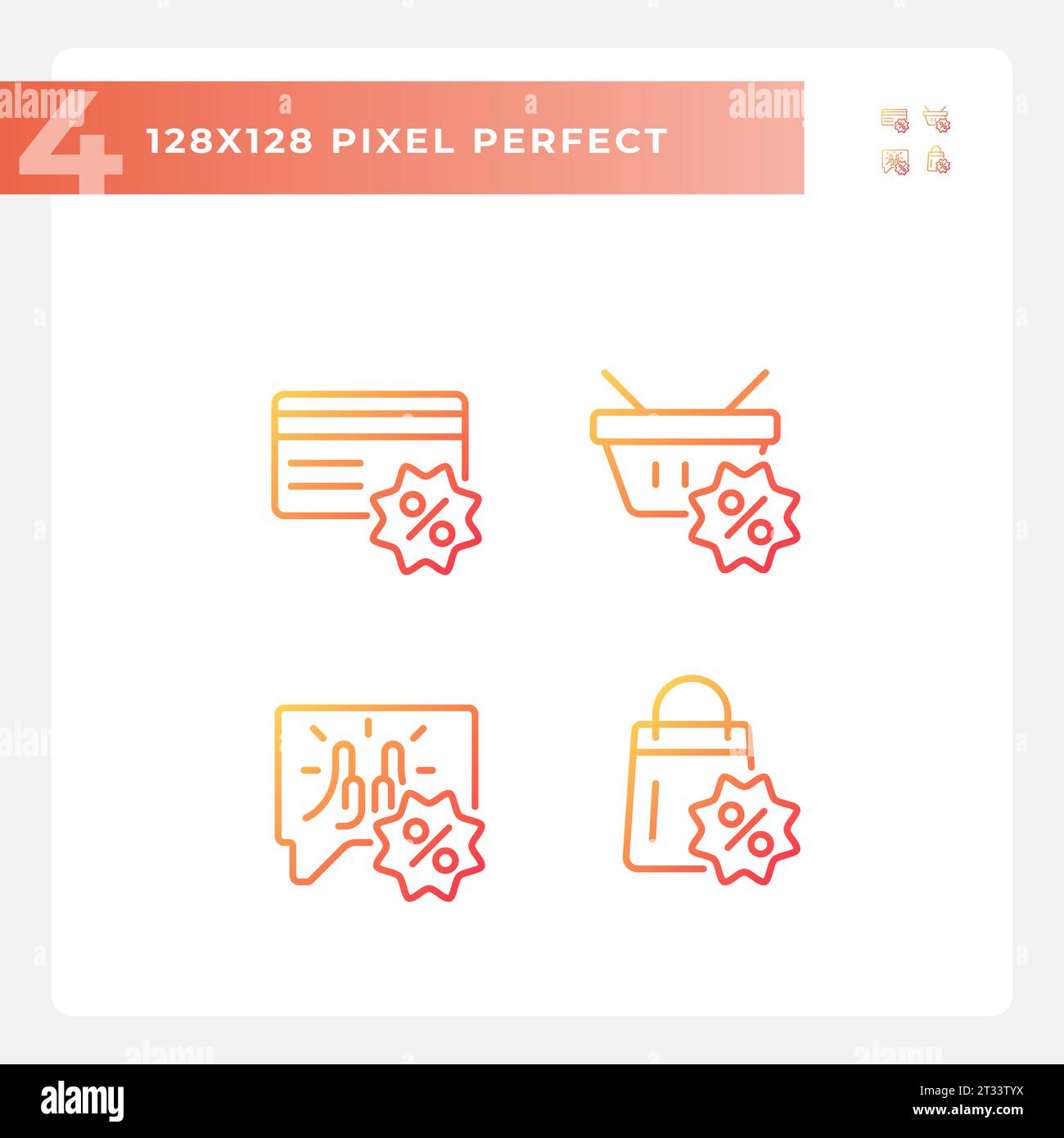 2D pixel perfect gradient discounts icons Stock Vector
