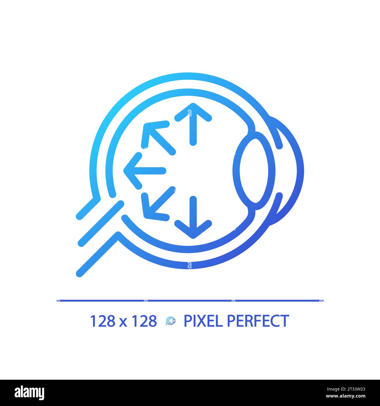 2D thin linear gradient eyeball with arrow symbols icon Stock Vector