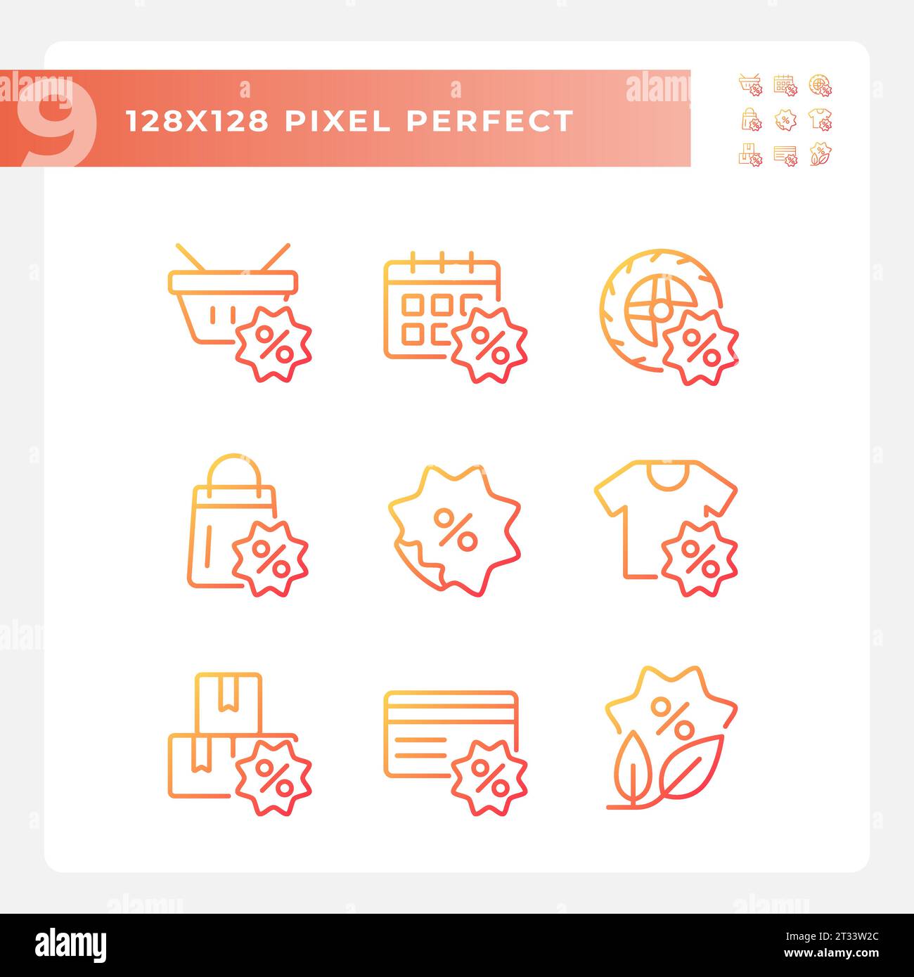 2D pixel perfect gradient discounts icons Stock Vector
