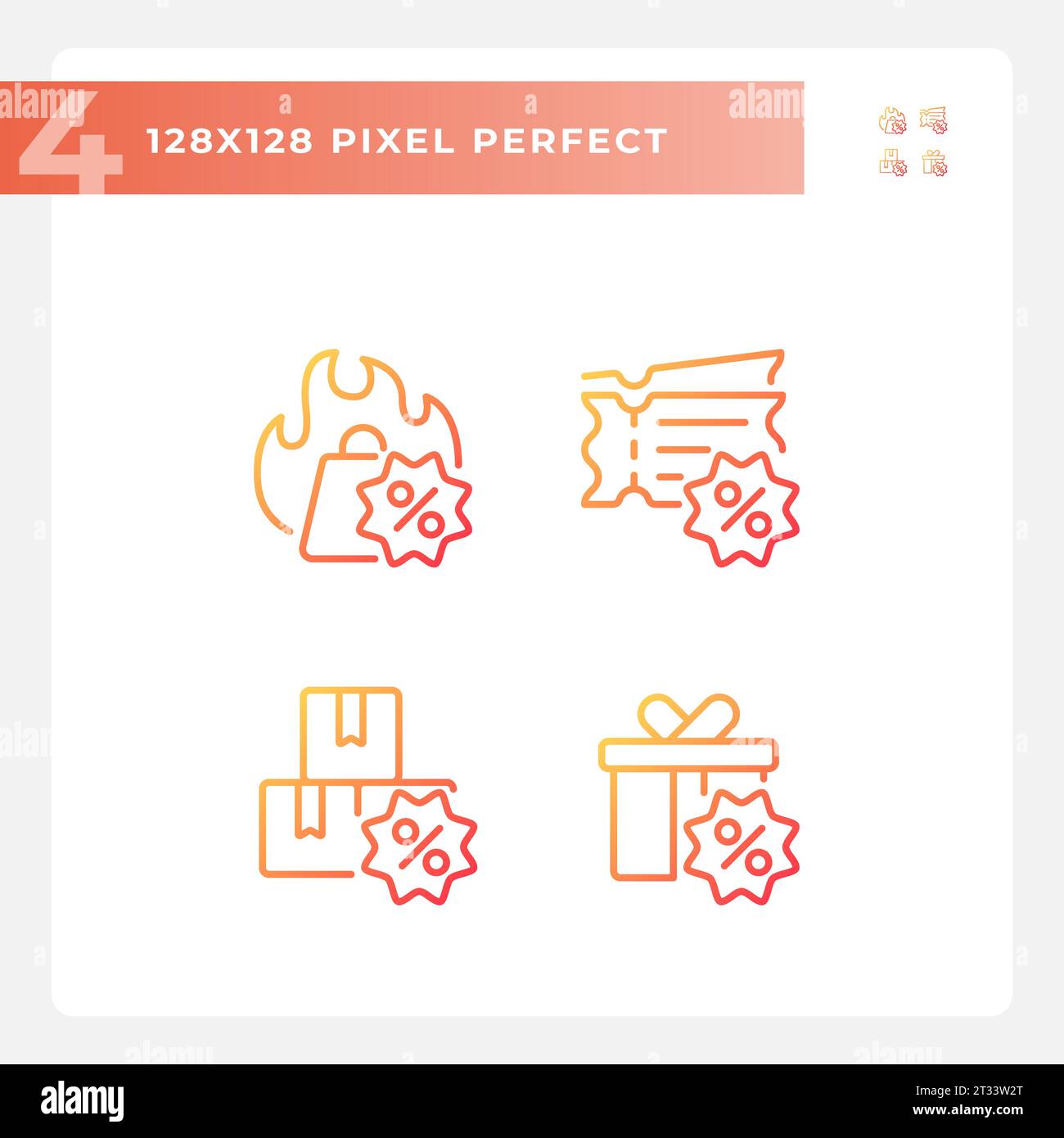Pixel perfect gradient discounts icons set Stock Vector