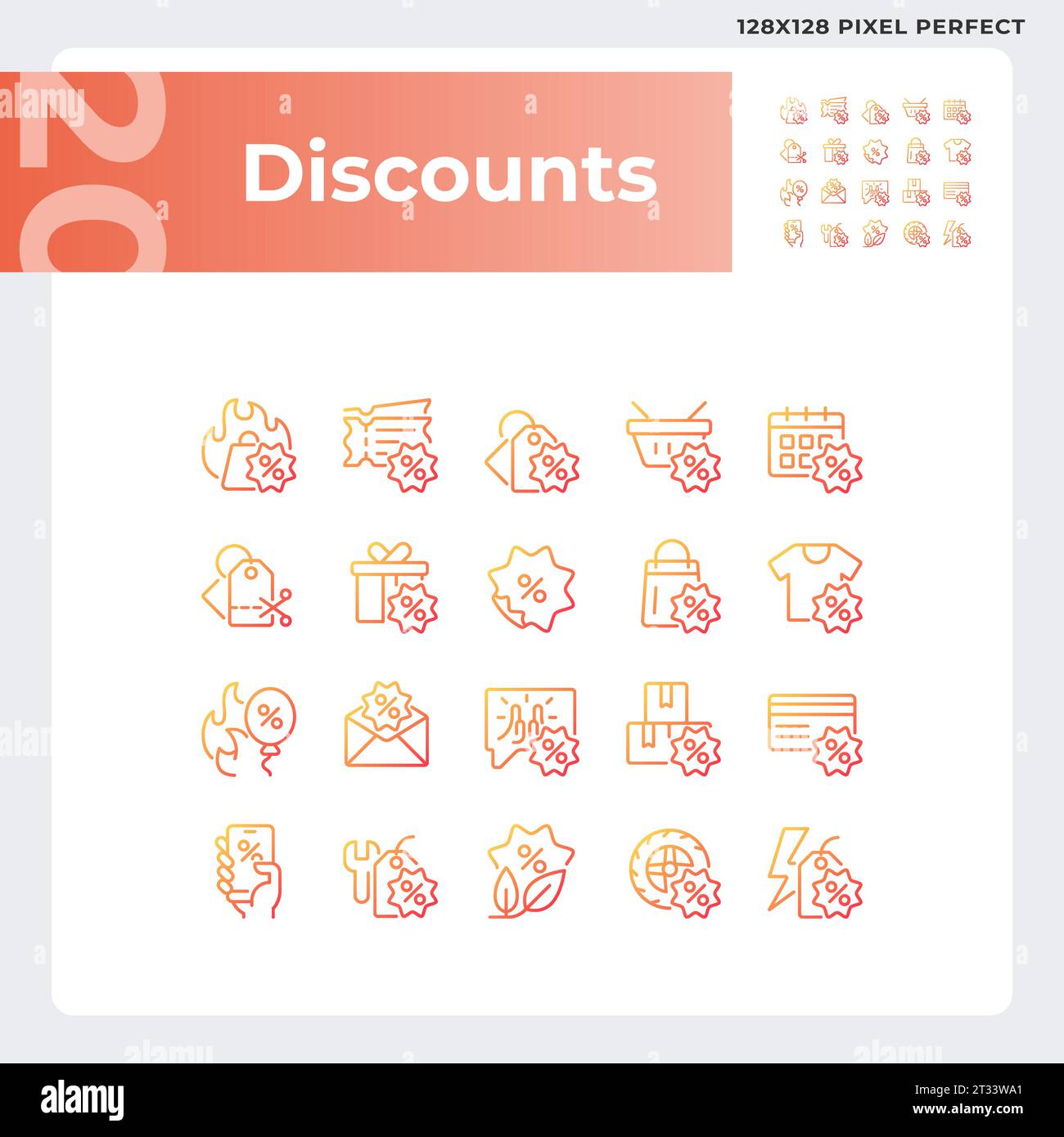 Pixel perfect gradient discounts icons set Stock Vector