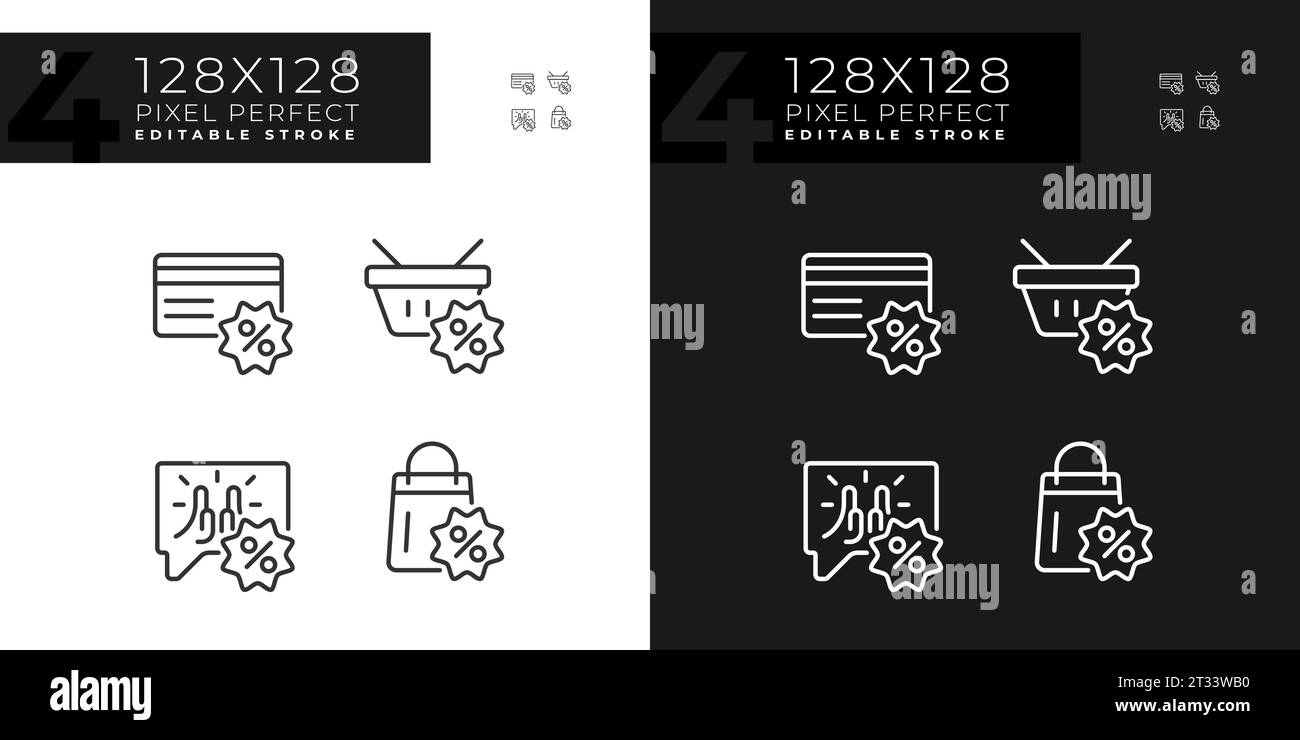 2D editable pixel perfect dark and light discounts icons Stock Vector