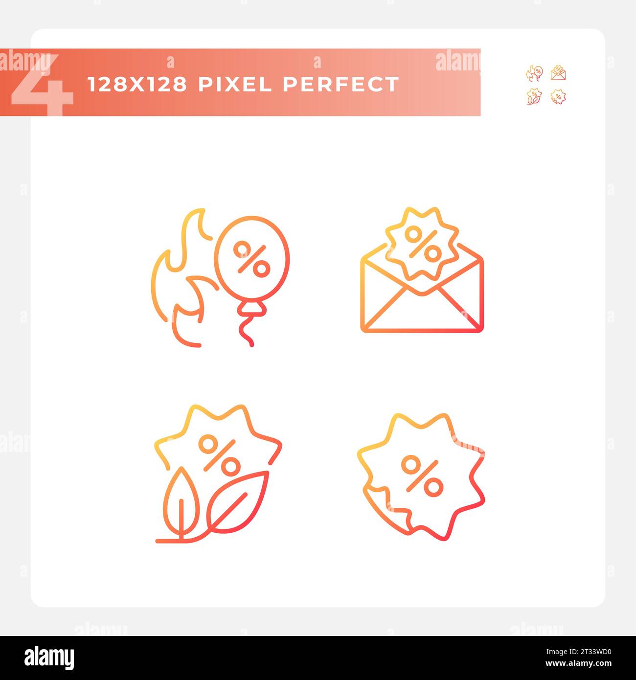 Pixel perfect gradient discounts icons set Stock Vector