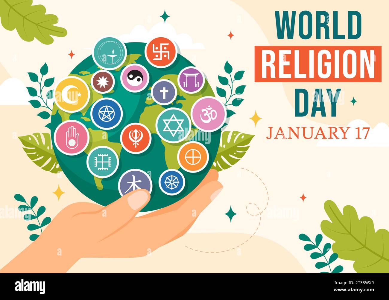 World Religion Day Vector Illustration on 17 January with Symbol Icons ...