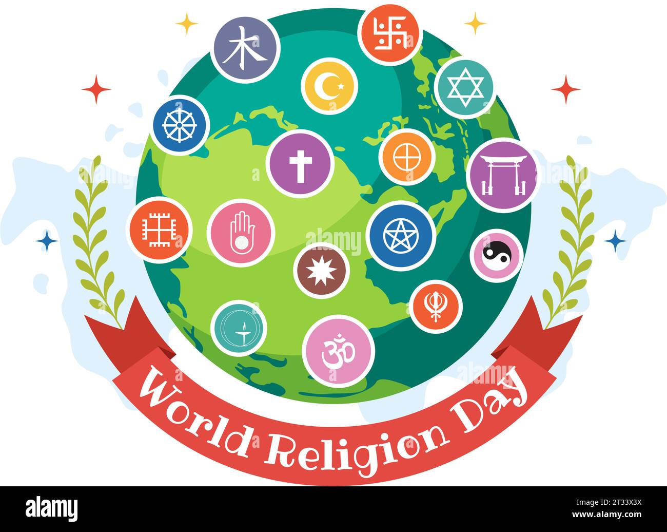 World Religion Day Vector Illustration on 17 January with Symbol Icons of Different Religions for Poster or Banner in Flat Cartoon Background Stock Vector