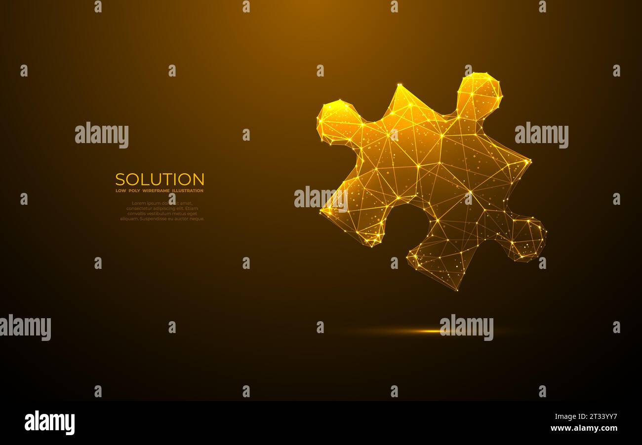 Digital single golden puzzle. Technology light jigsaw piece  Stock Vector