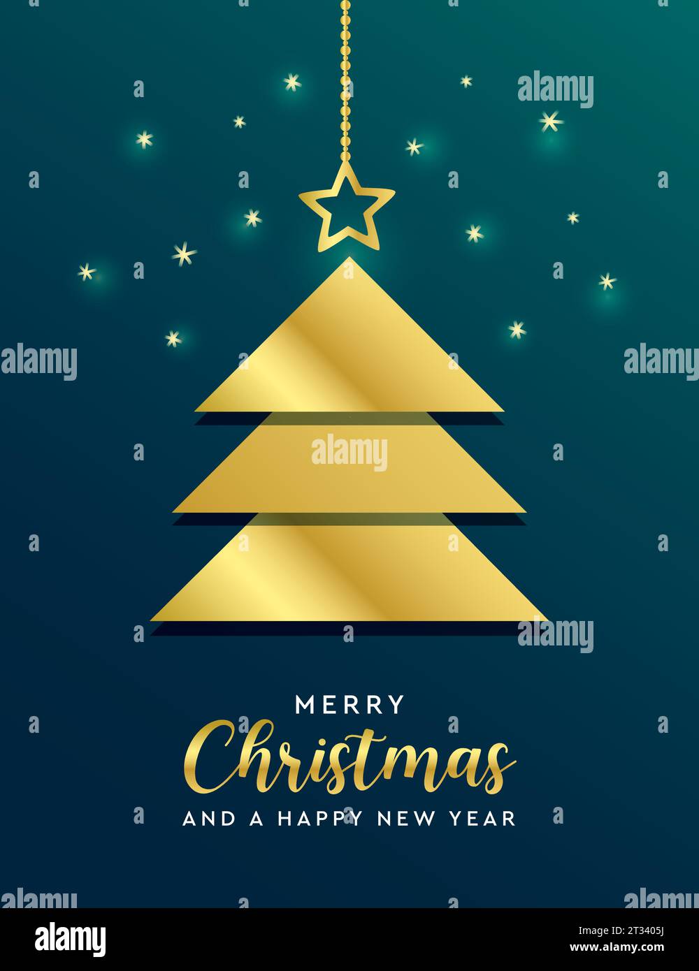 christmas greeting card with golden fir tree vector illustration Stock ...