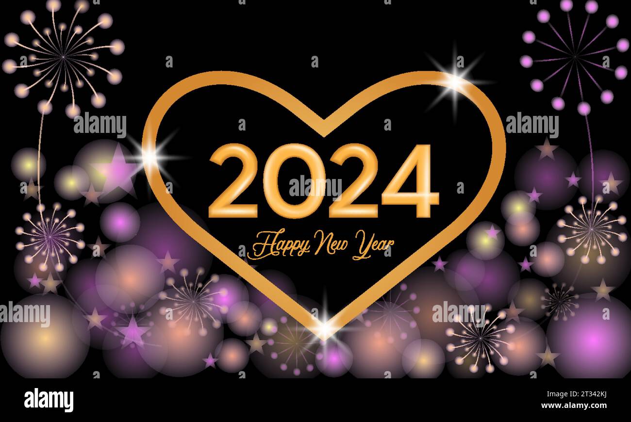 Happy New Year 2024 Celebration Festive Concept with Fireworks, Party