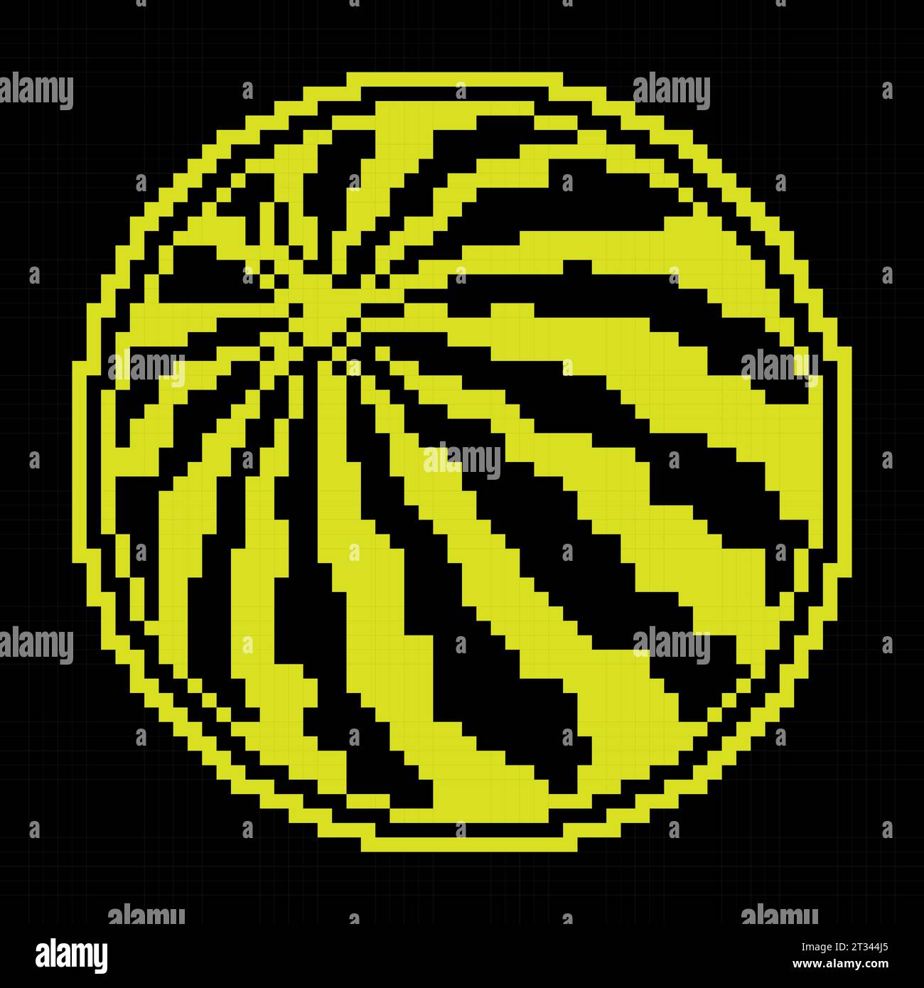 Pixel silhouette icon, striped ripe watermelon. Autumn harvest of
