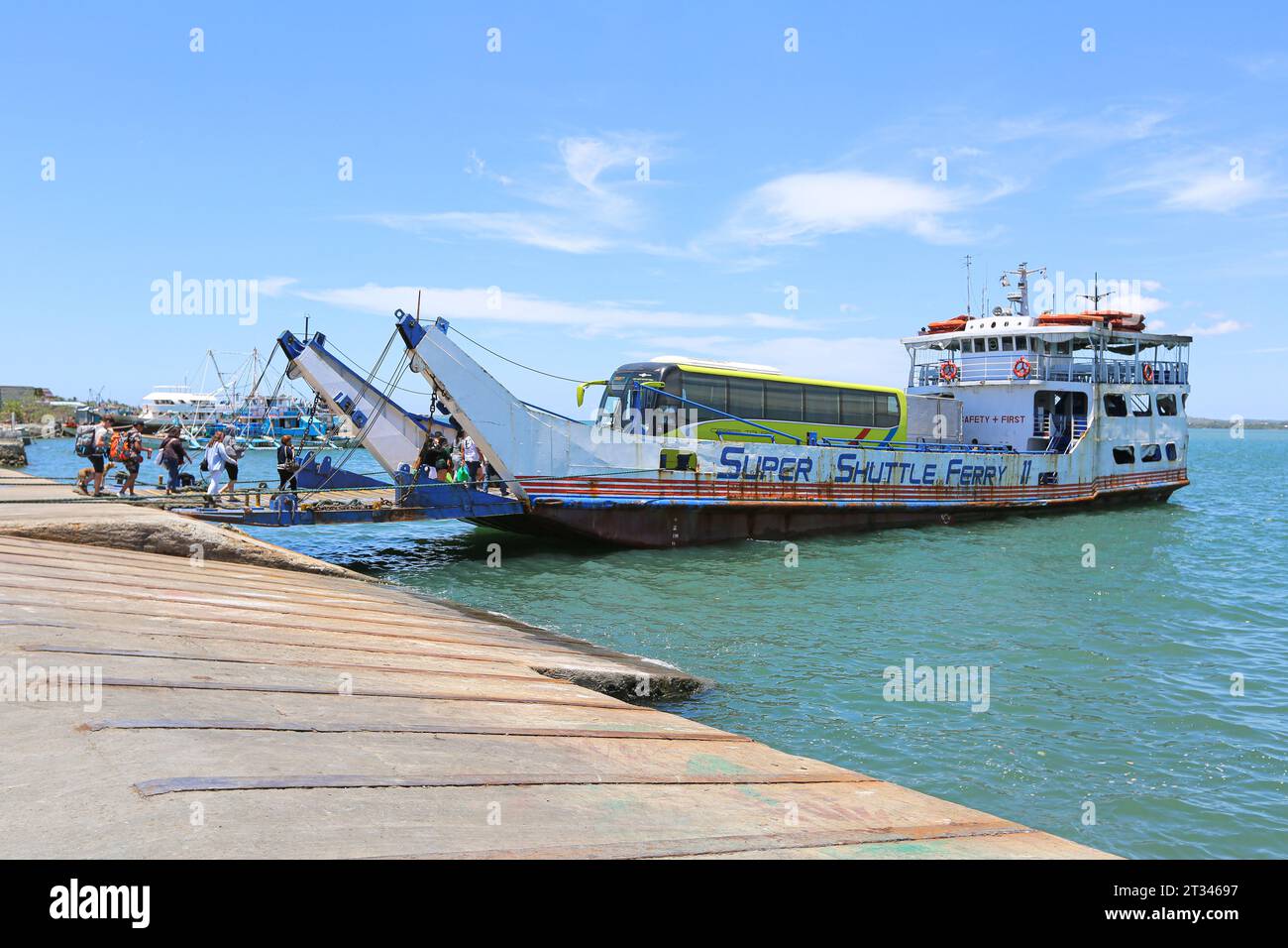 Passenger & Ro-Ro cargo ship 'Super Shuttle Ferry 11' in Hagnaya port (Cebu island) to Santa Fe(Bantayan), Visayas region, Philippines freight ferries Stock Photo