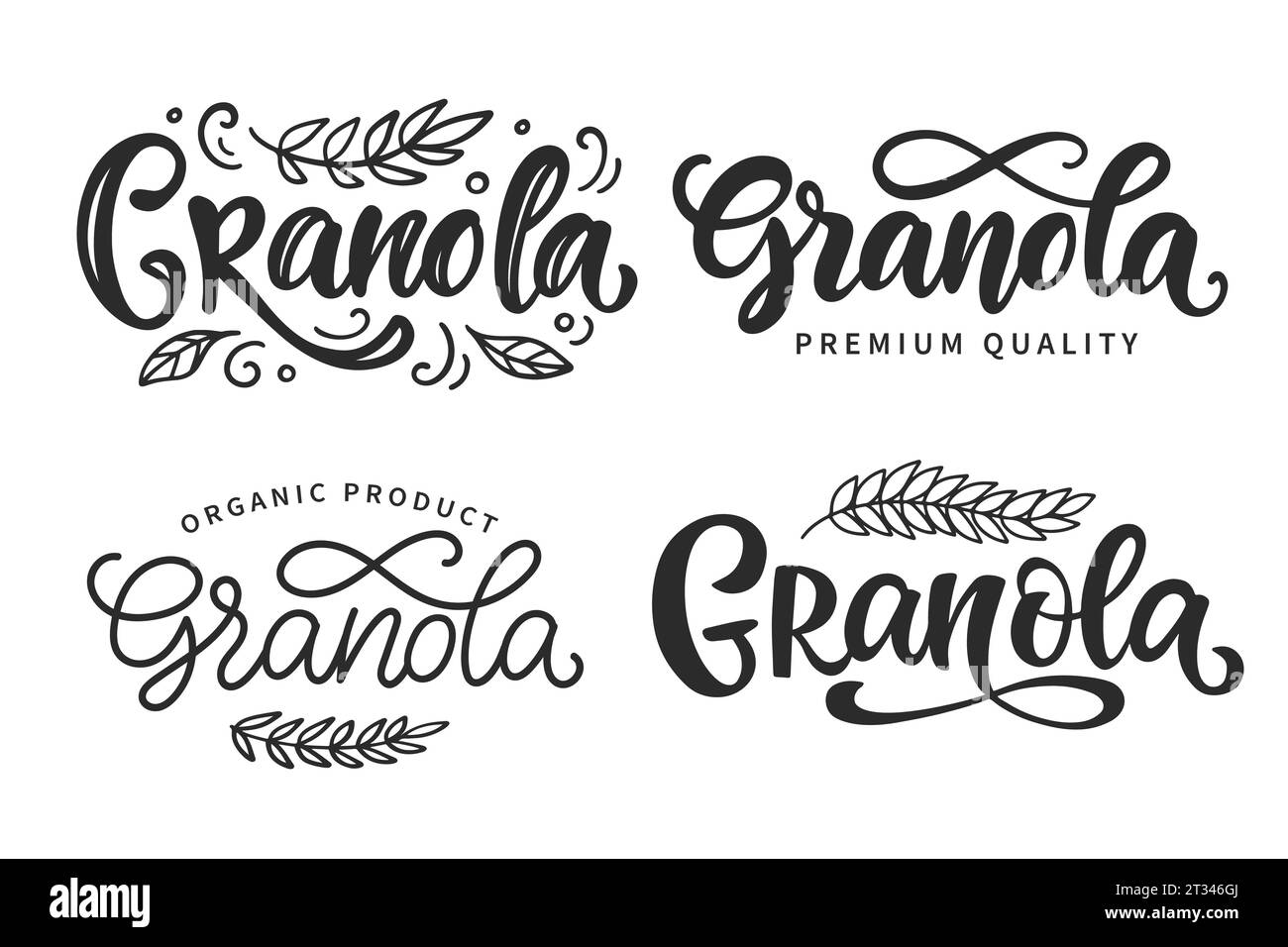Granola logo set. Muesli Oatmeal lettering design Stock Vector Image